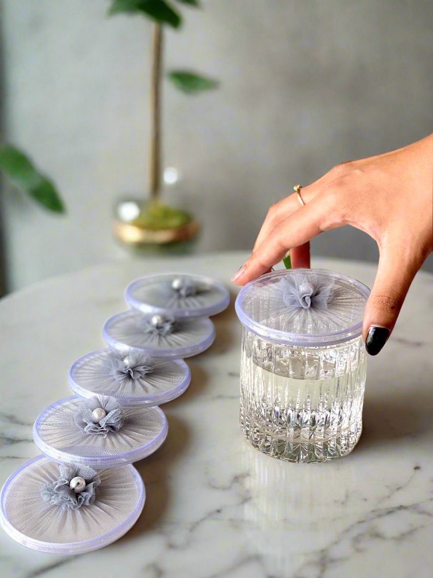 Grey Mesh Glass Cover - (Set Of 6)