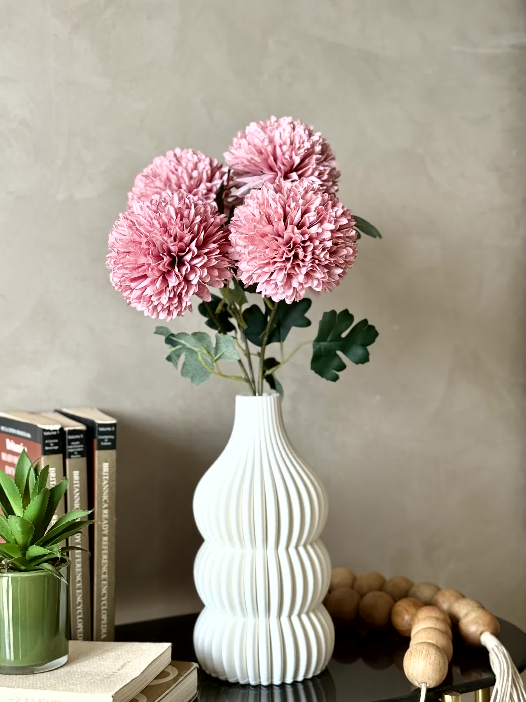 Artificial Pom Pom Flower - Peach (Set of 4)