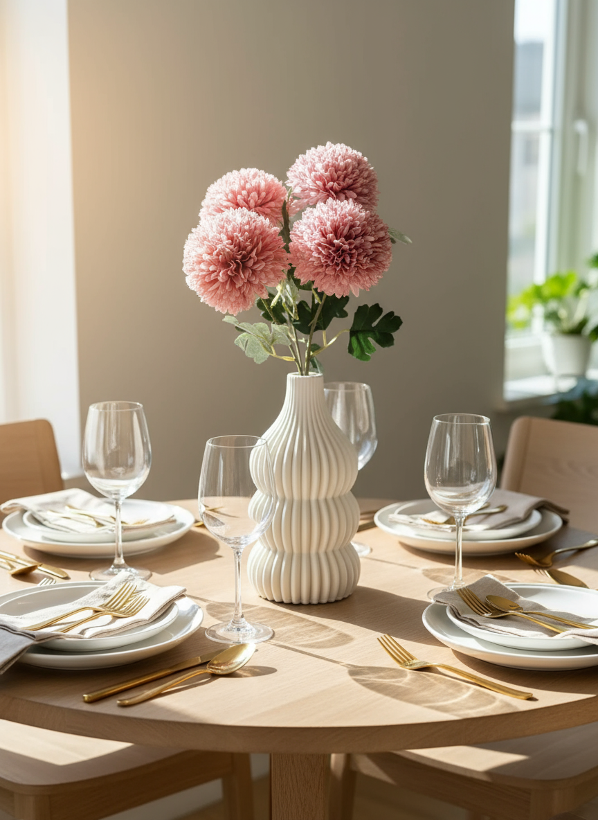 Artificial Pom Pom Flower - Peach (Set of 4)