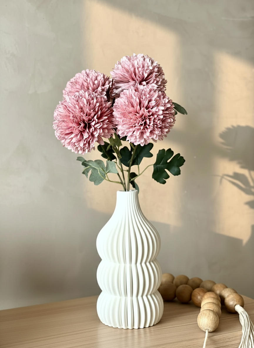 Artificial Pom Pom Flower - Peach (Set of 4)