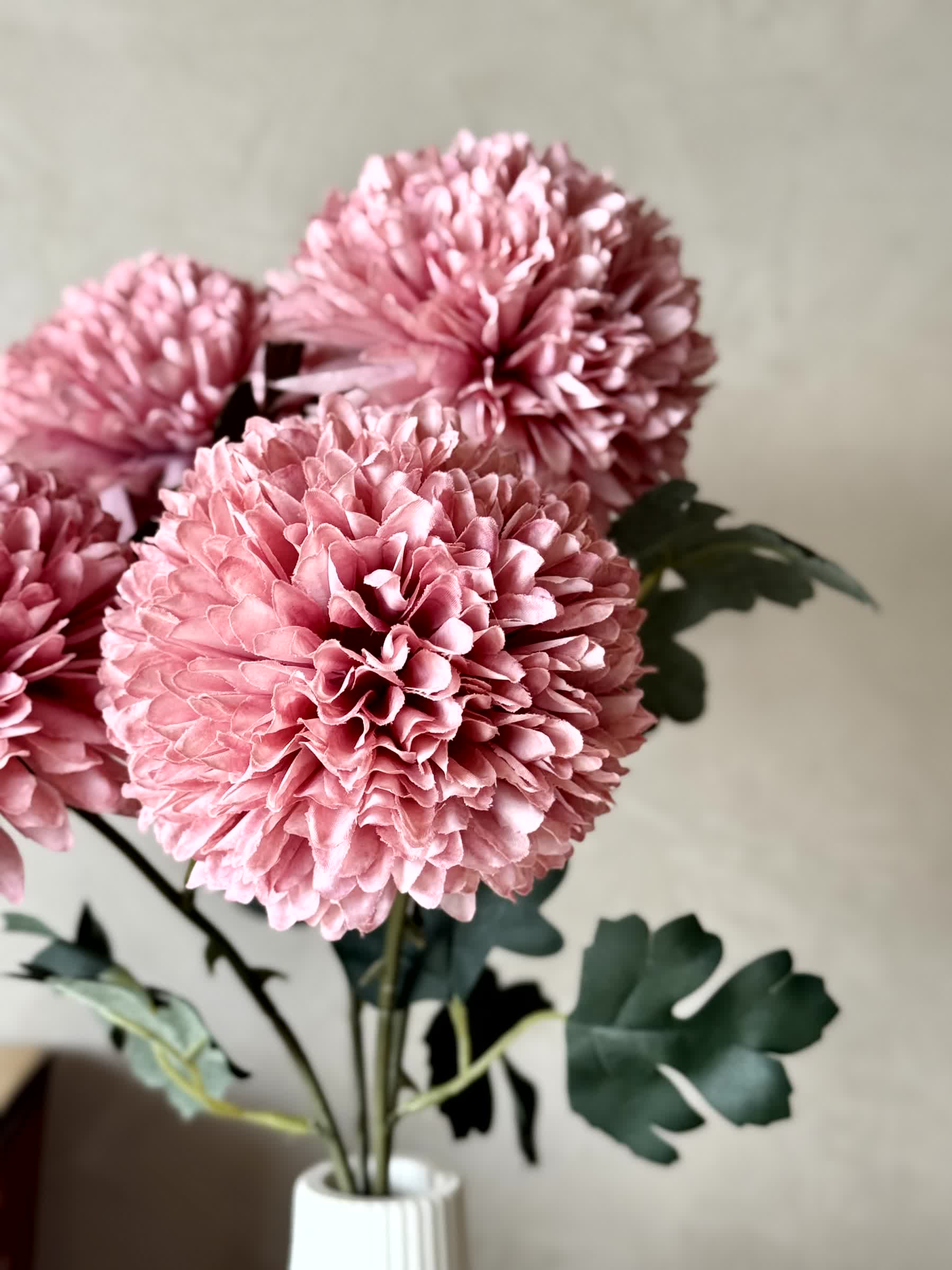 Artificial Pom Pom Flower - Peach (Set of 4)