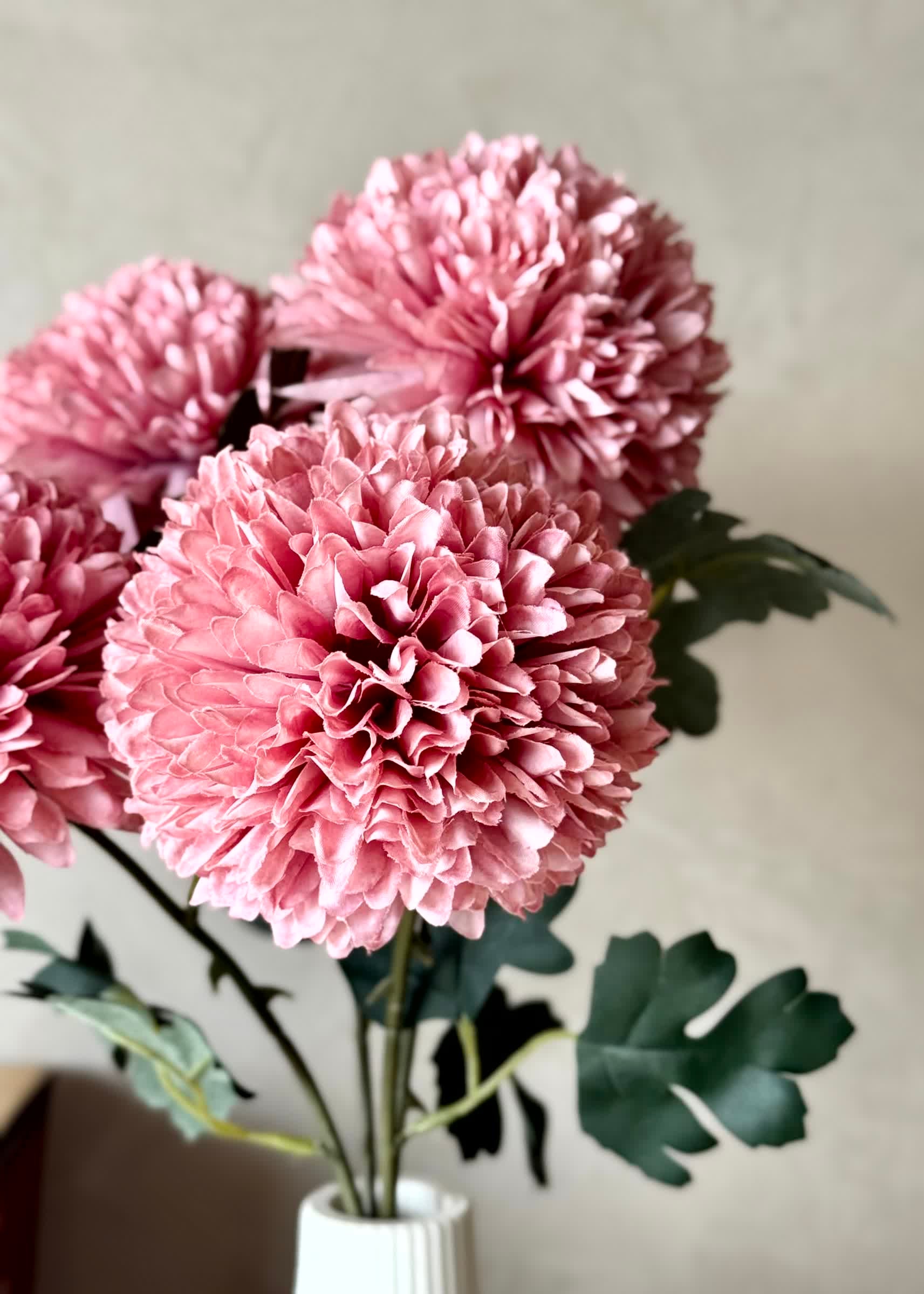 Artificial Pom Pom Flower - Peach (Set of 4)