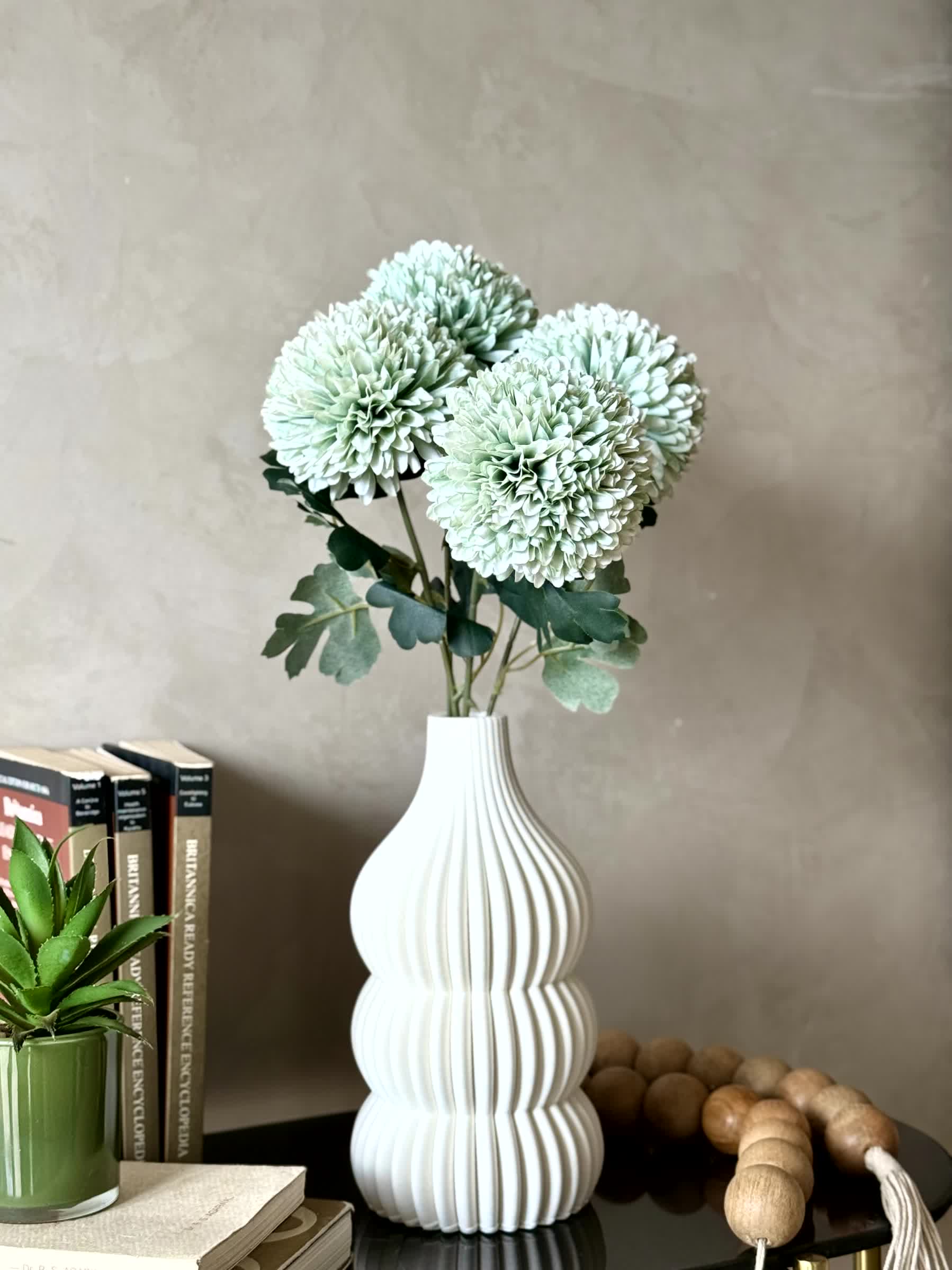 Artificial Pom Pom Flower - Green (Set of 4)