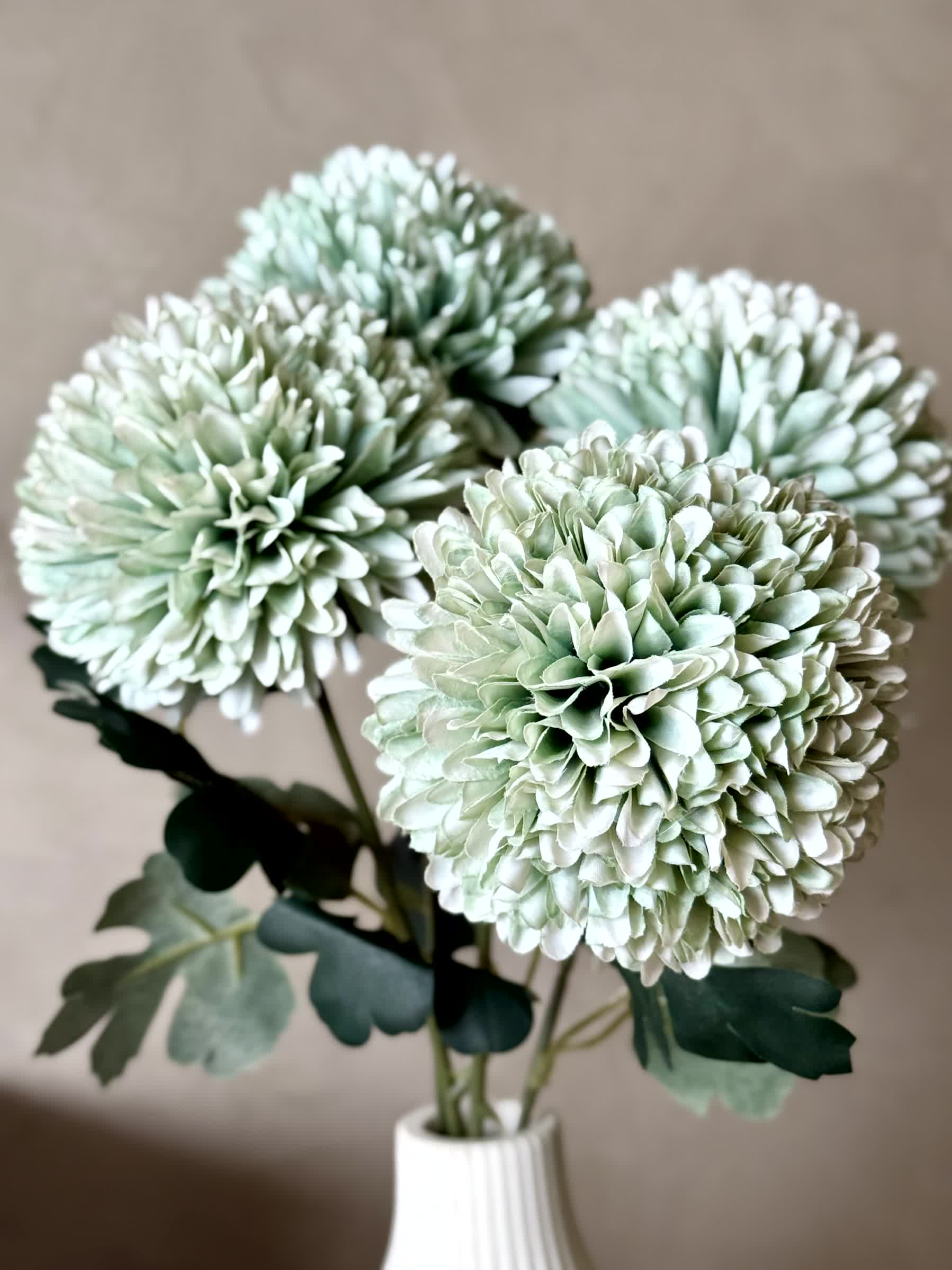 Artificial Pom Pom Flower - Green (Set of 4)