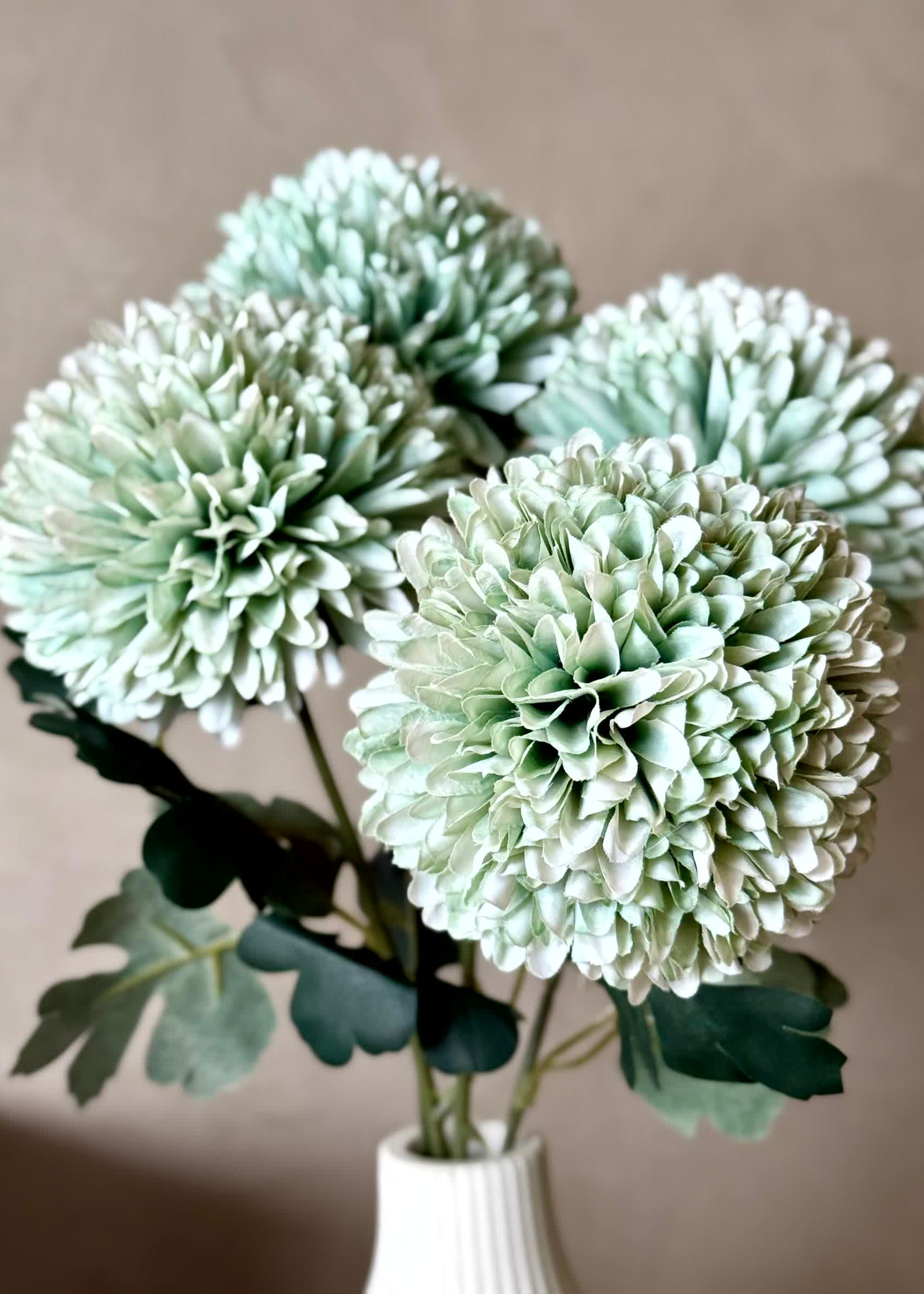 Artificial Pom Pom Flower - Green (Set of 4)