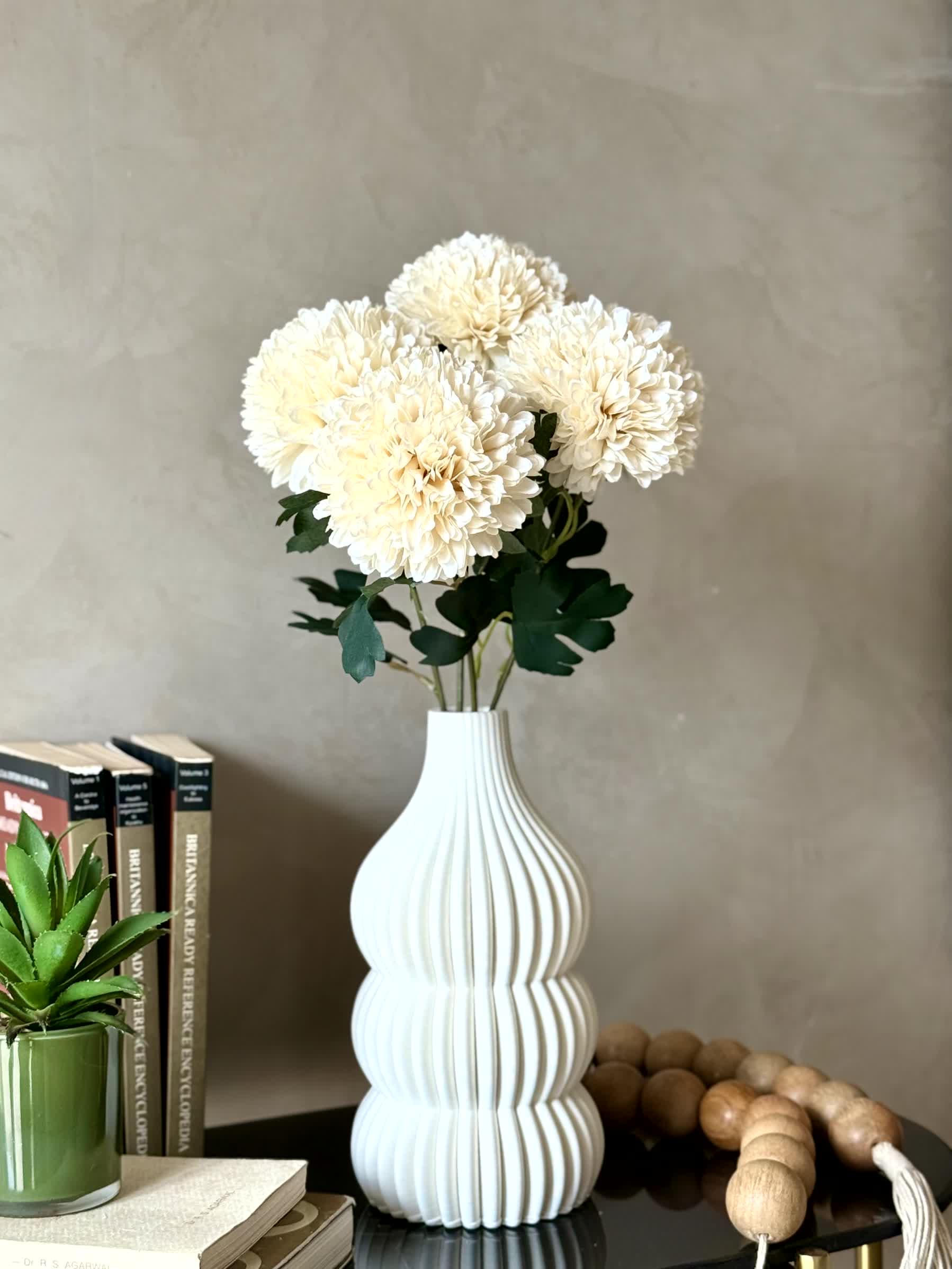 Artificial Pom Pom Flower - White (Set of 4)