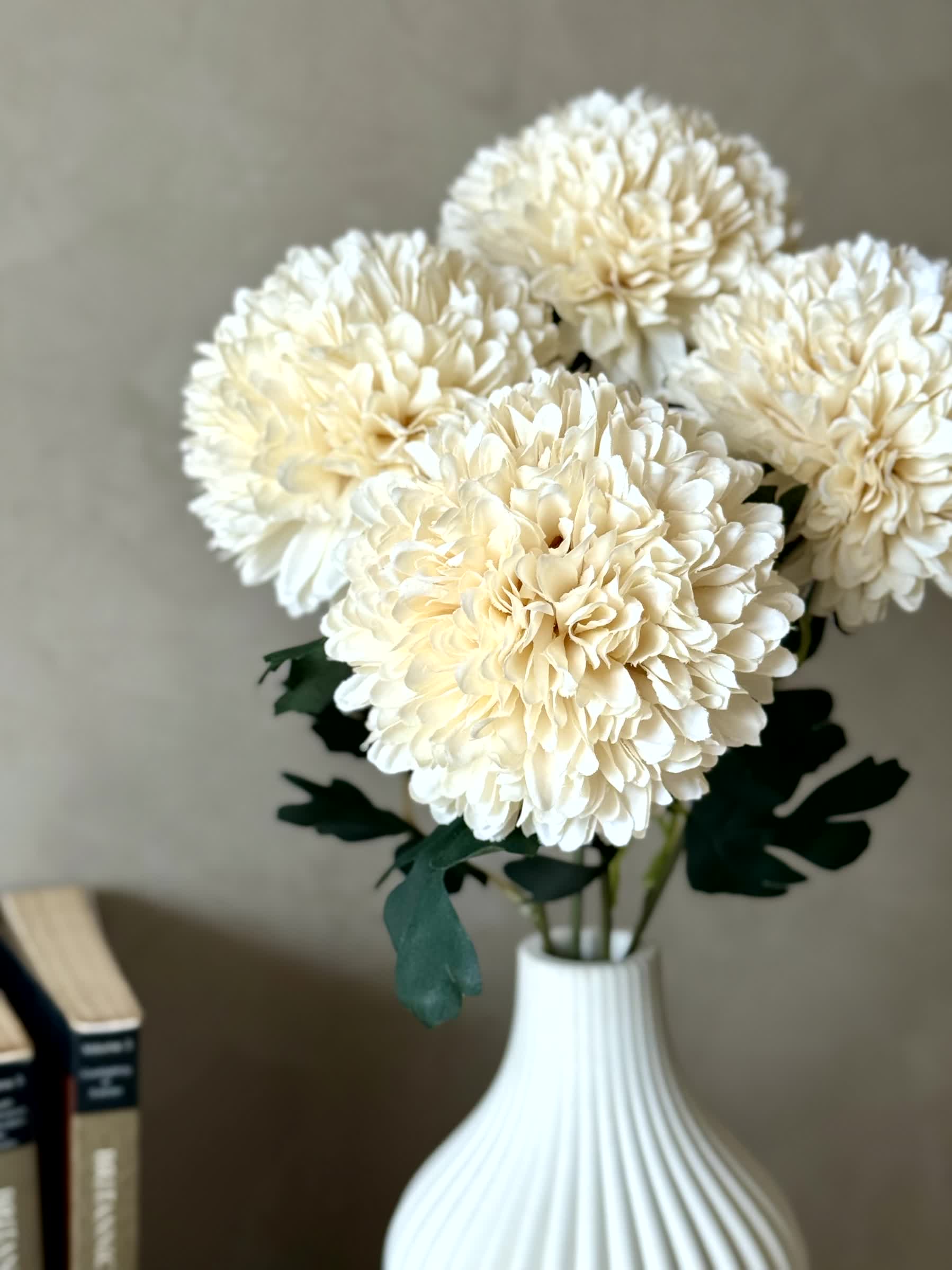 Artificial Pom Pom Flower - White (Set of 4)