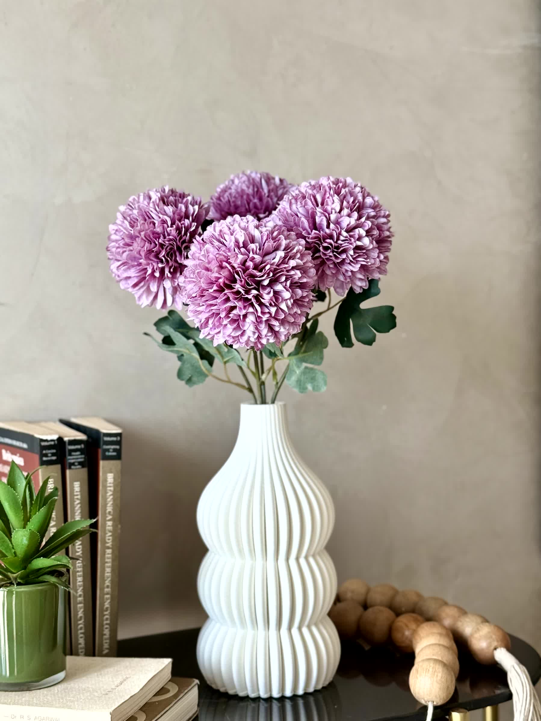 Artificial Pom Pom Flower - Lavender (Set of 4)