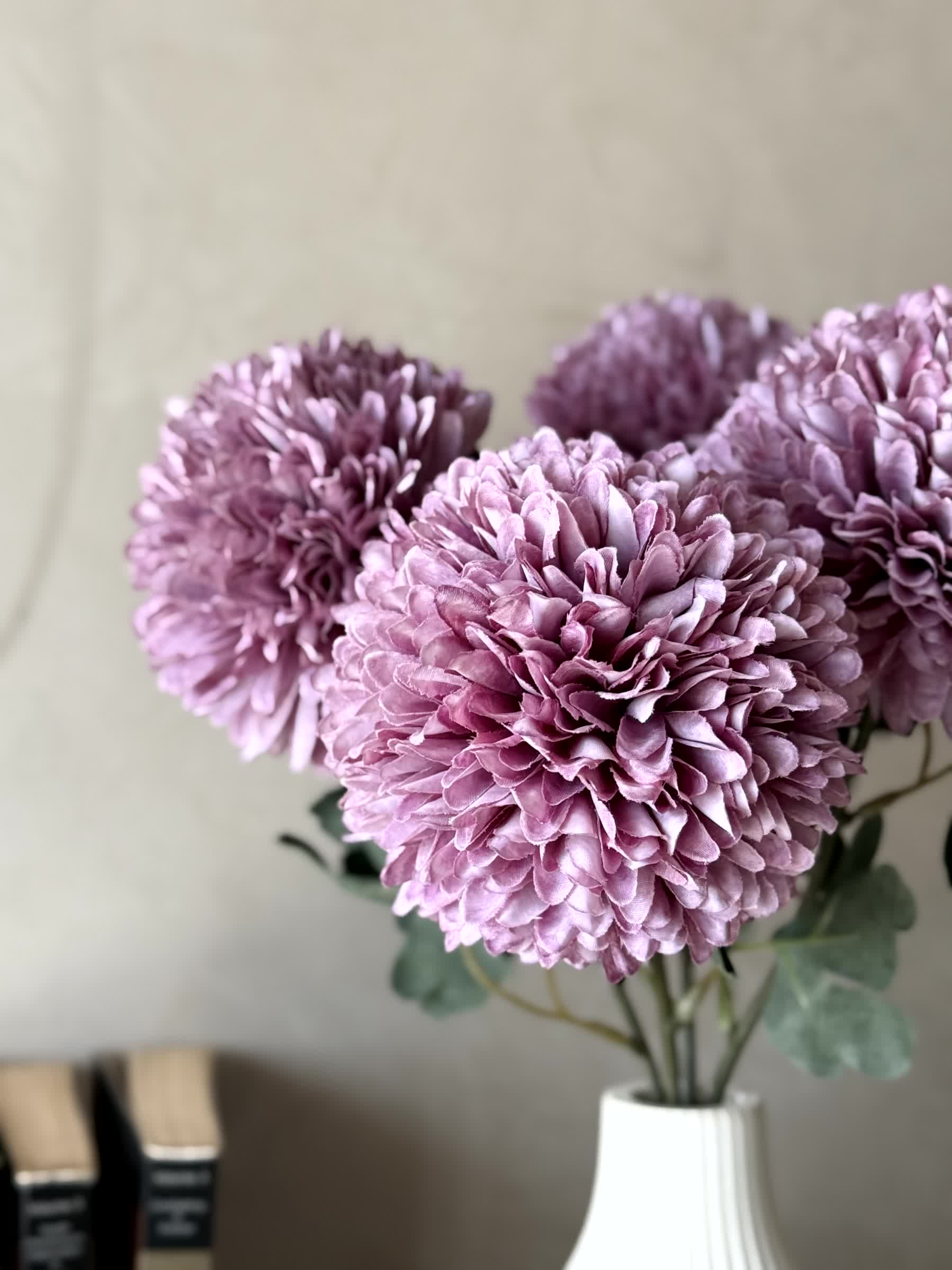 Artificial Pom Pom Flower - Lavender (Set of 4)