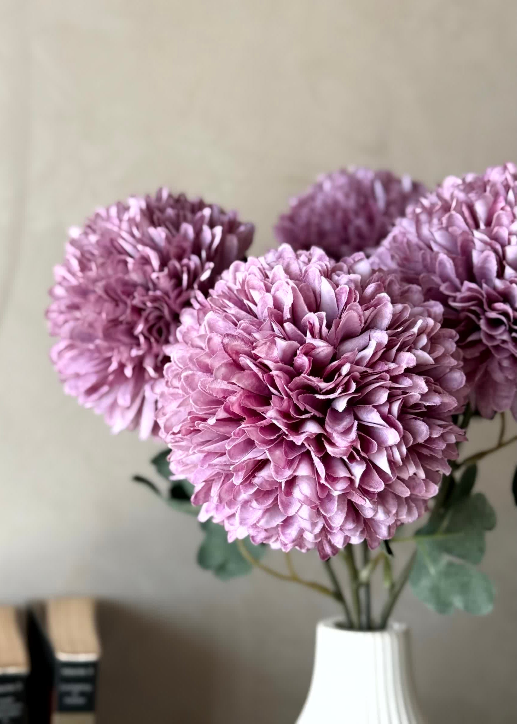 Artificial Pom Pom Flower - Lavender (Set of 4)