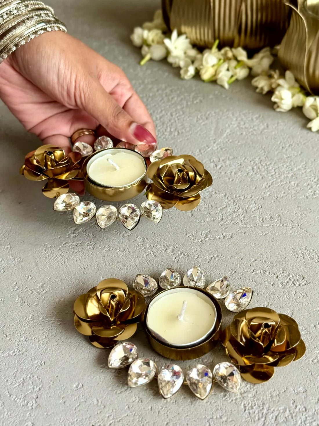 Festive Crystal Rose Votive - Set of 2