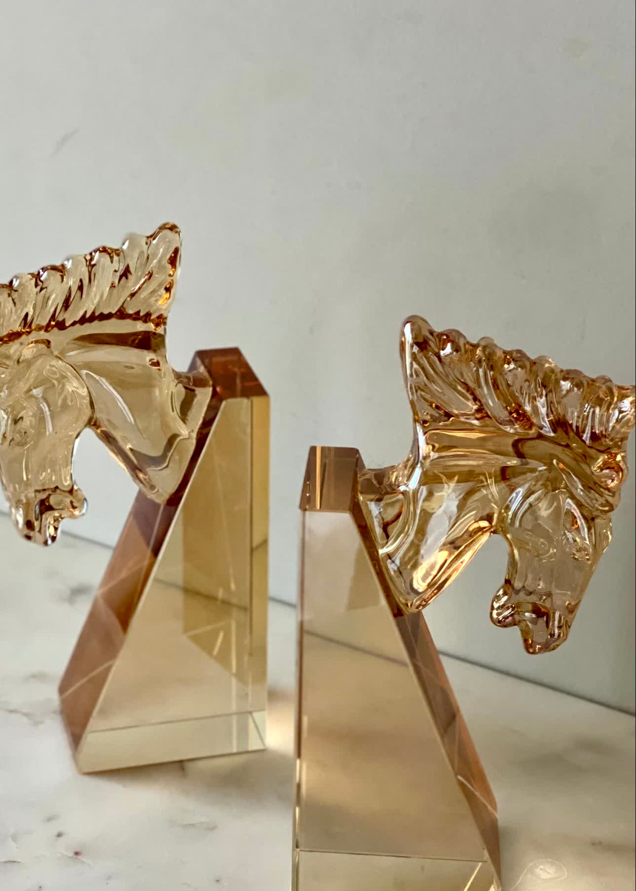Stallion Crystal Bookend Amber - Set of 2