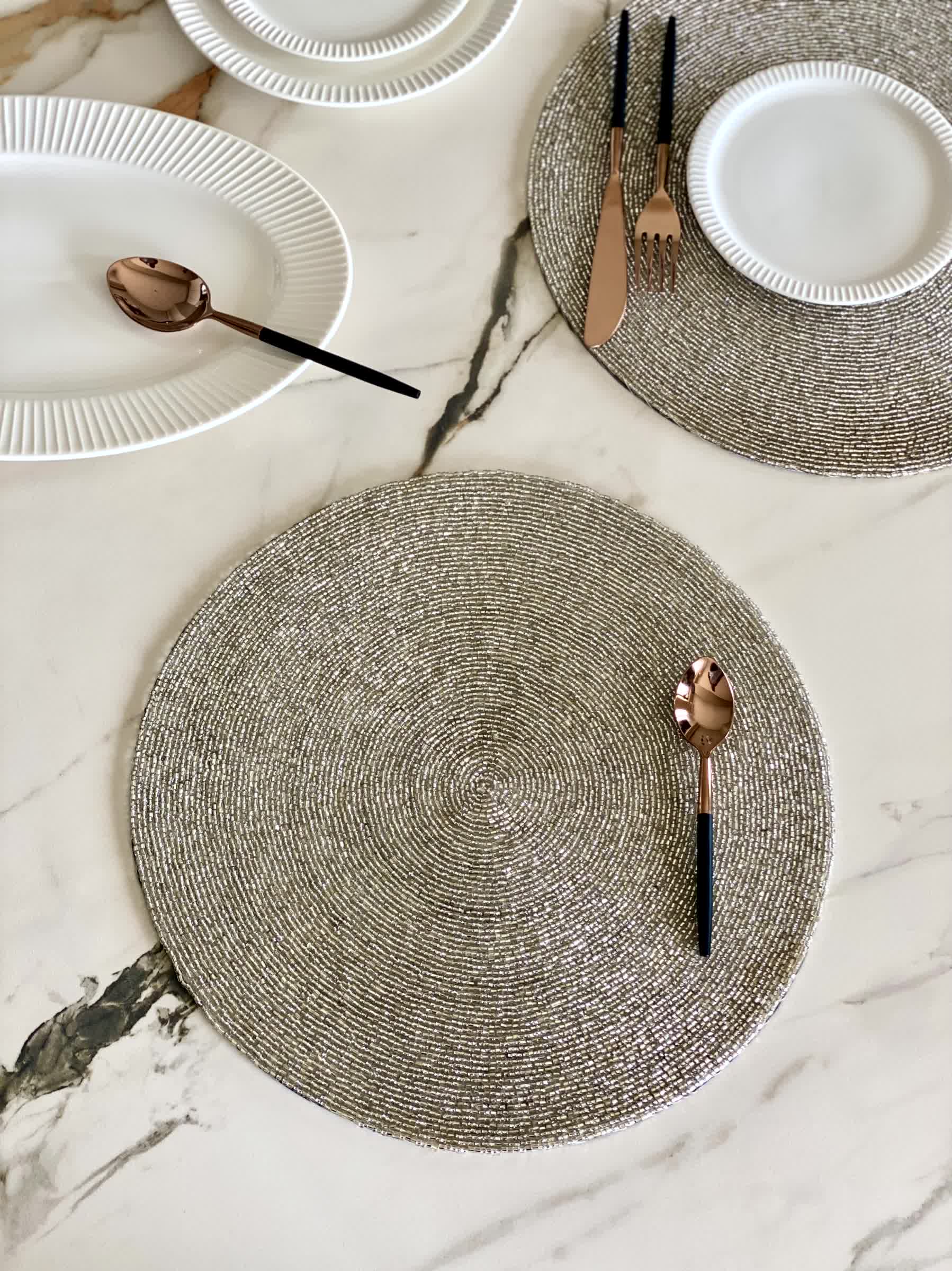 Regal Silver Beaded Placemat - Set Of 2