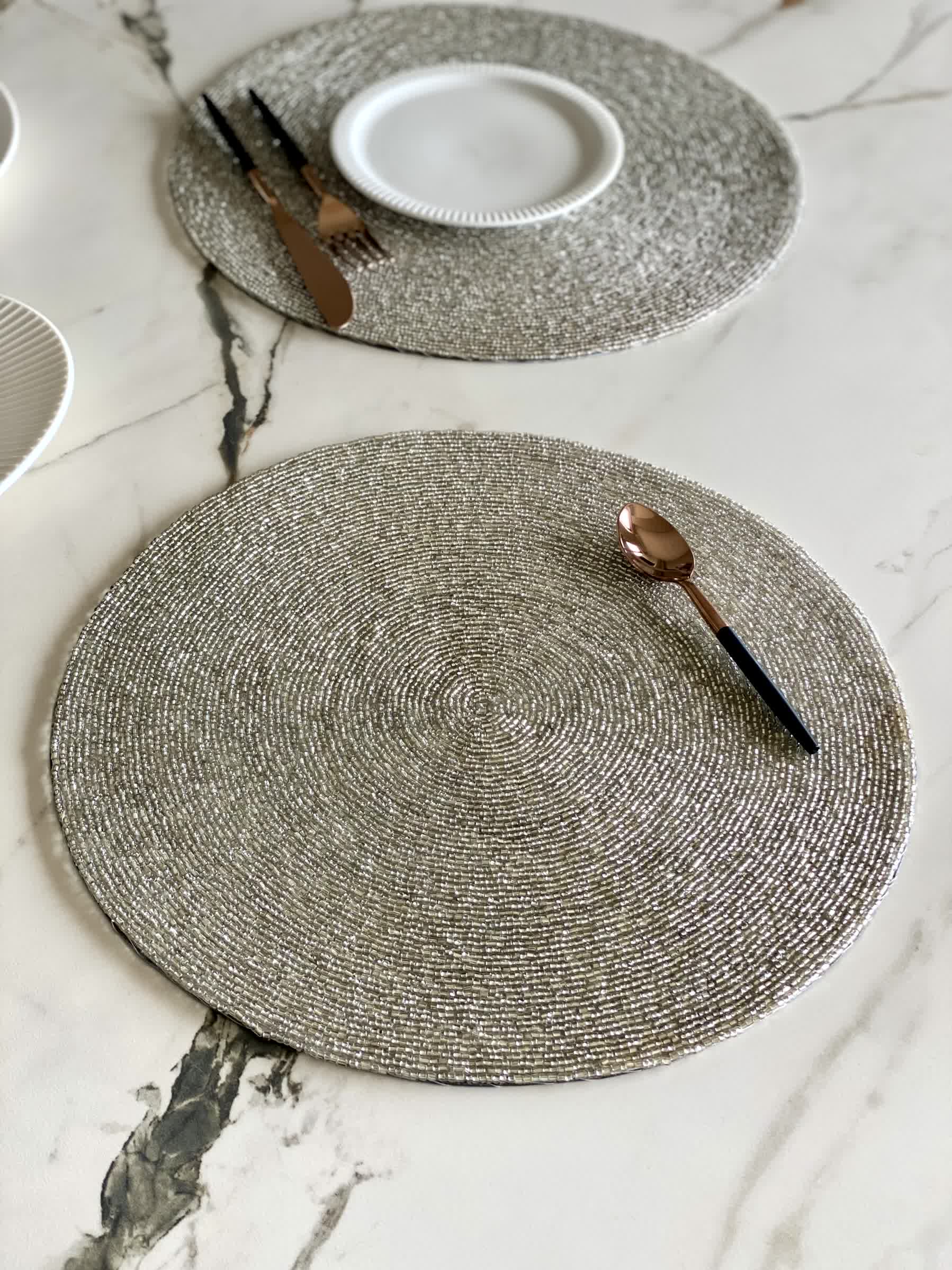 Regal Silver Beaded Placemat - Set Of 2