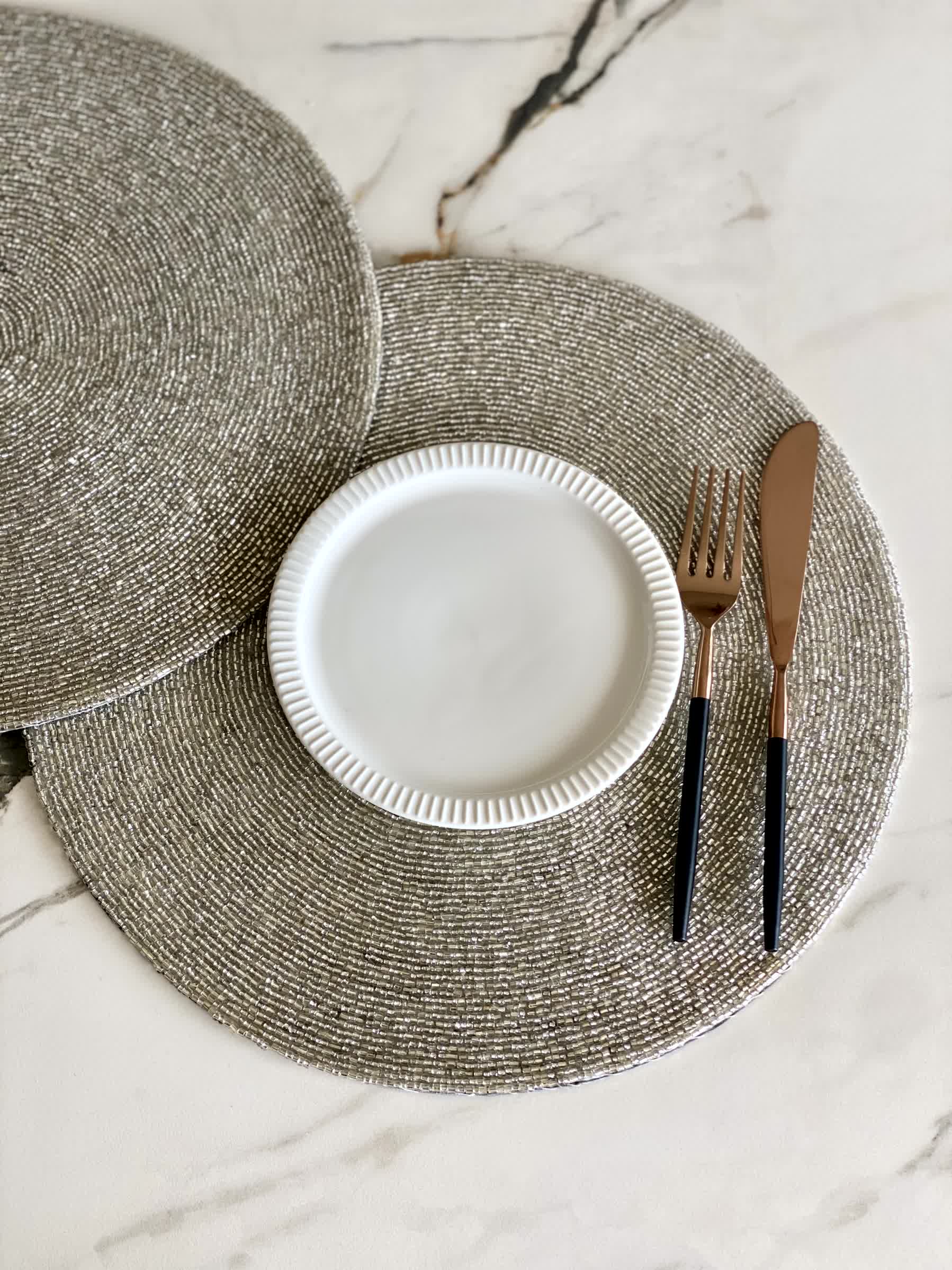 Regal Silver Beaded Placemat - Set Of 2