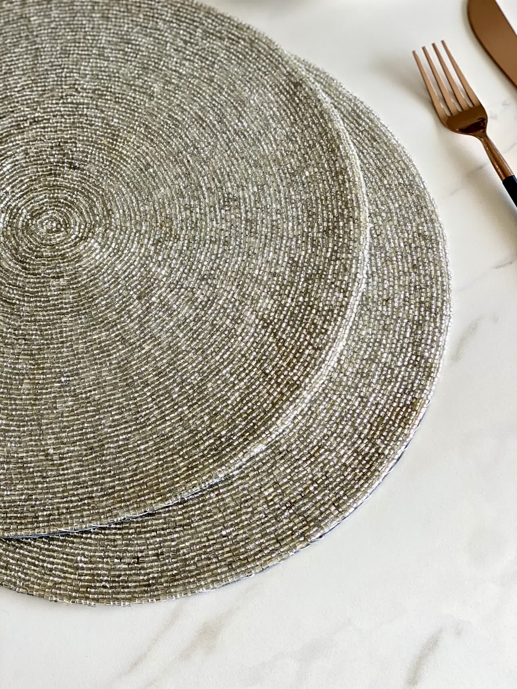 Regal Silver Beaded Placemat - Set Of 2