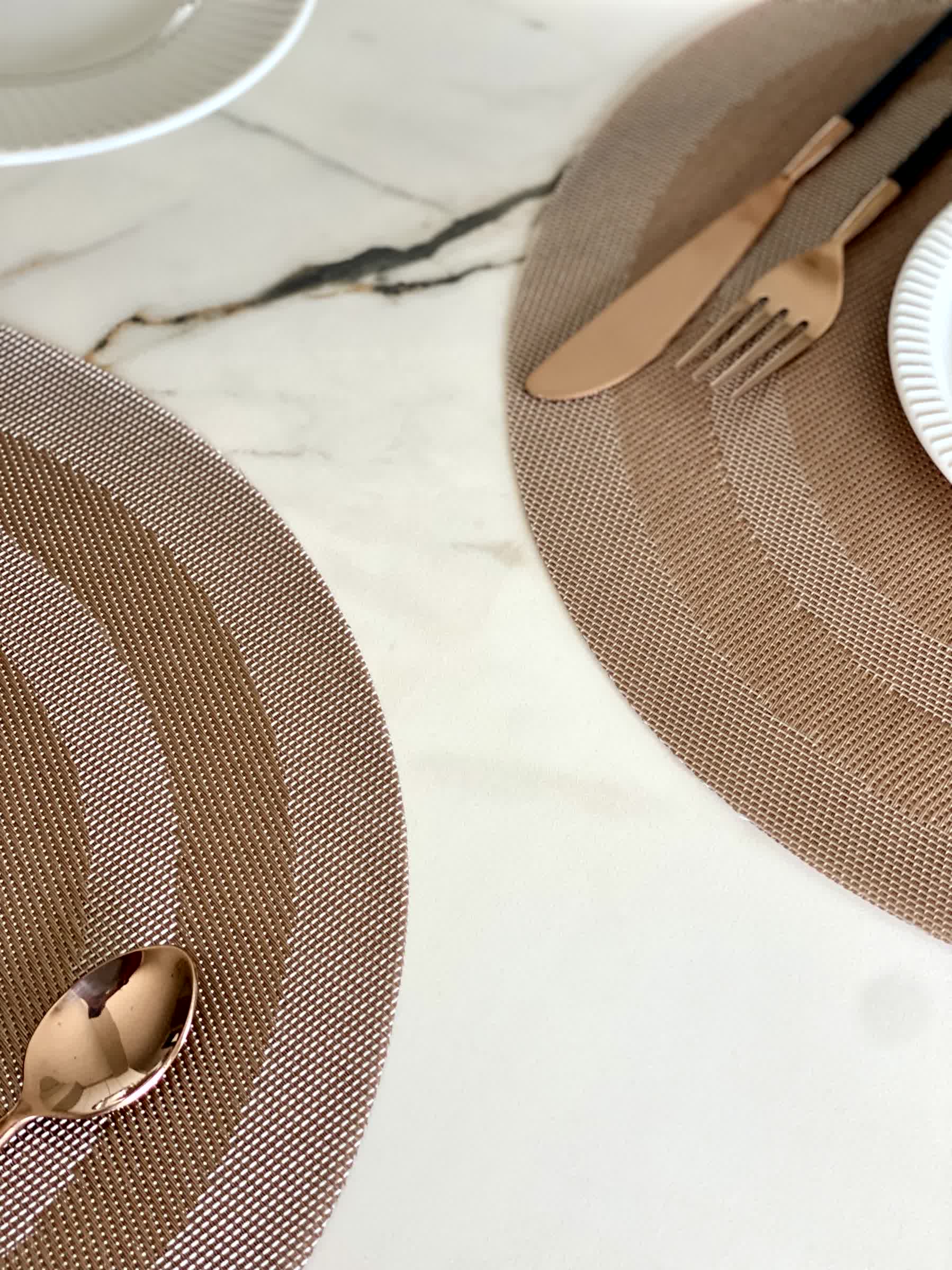 Textured Circular Table Mats - Brown (Set of 6)