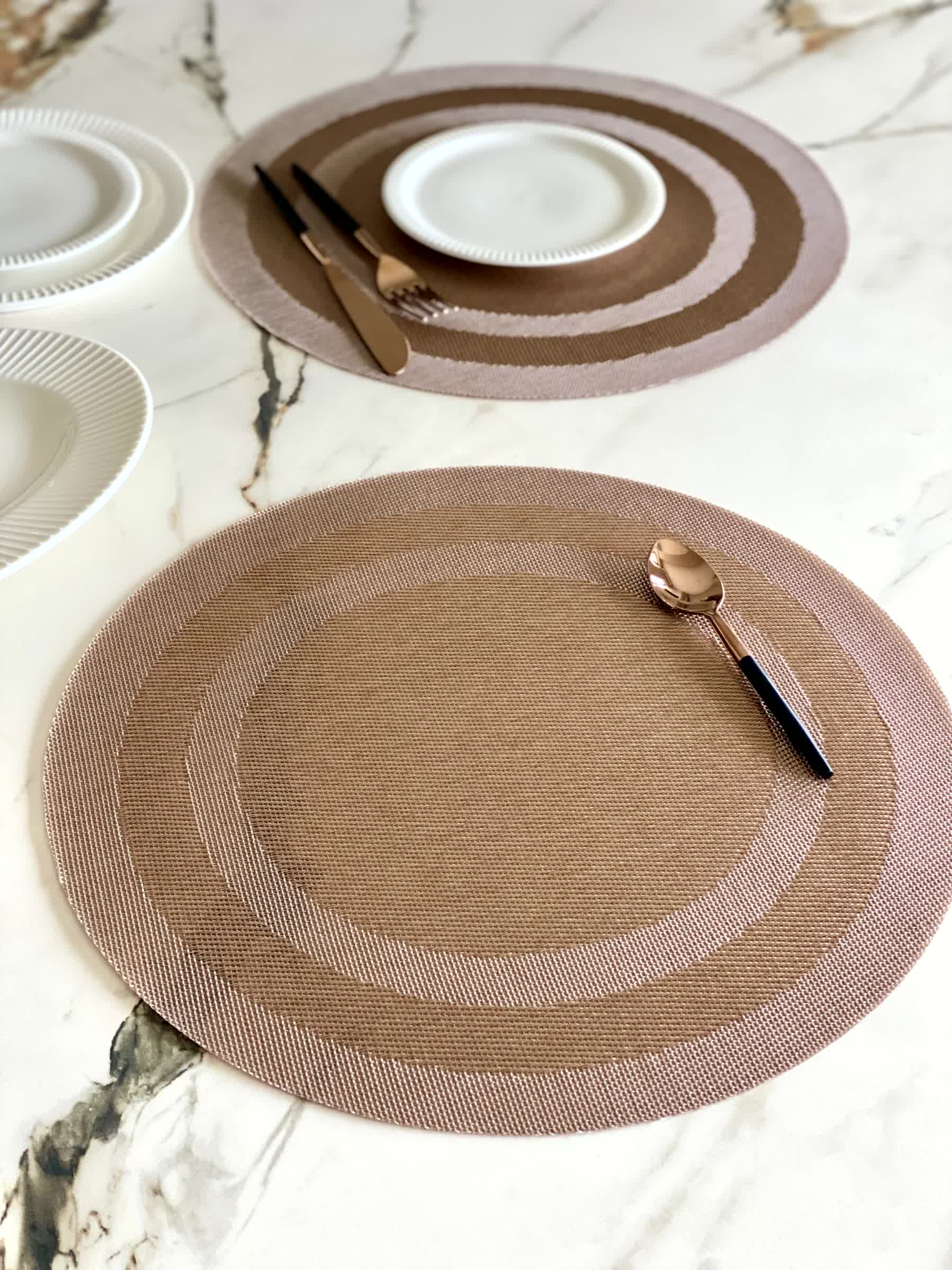Textured Circular Table Mats - Brown (Set of 6)