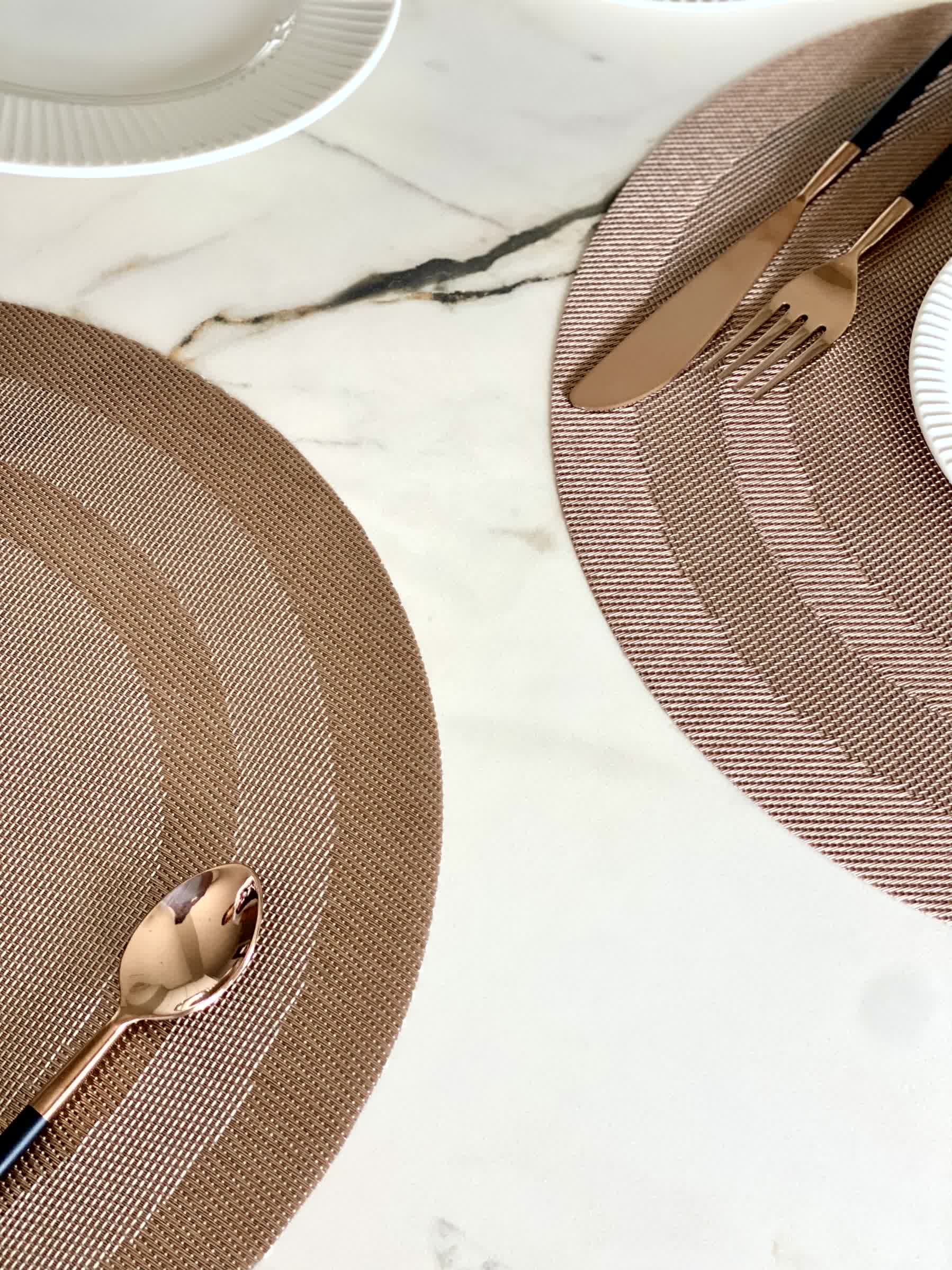Textured Circular Table Mats - Brown (Set of 6)