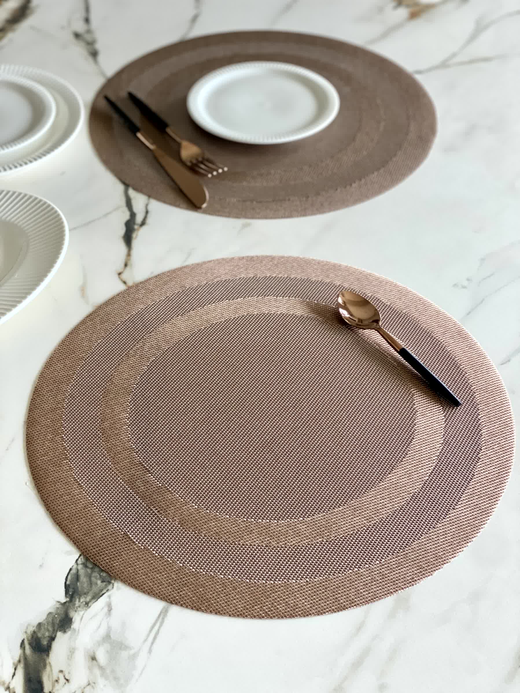 Textured Circular Table Mats - Brown (Set of 6)
