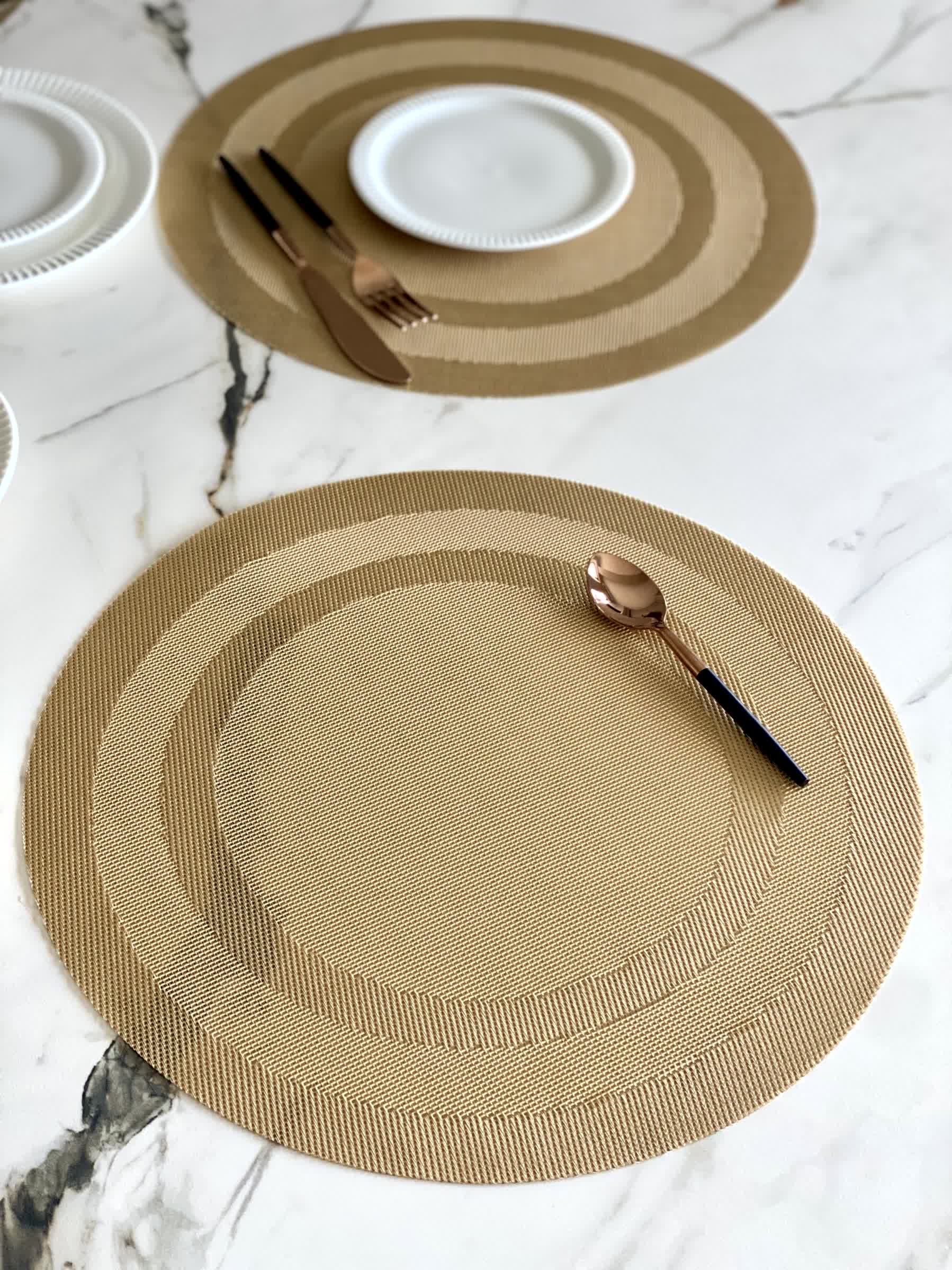 Textured Circular Table Mats - Gold (Set of 6)