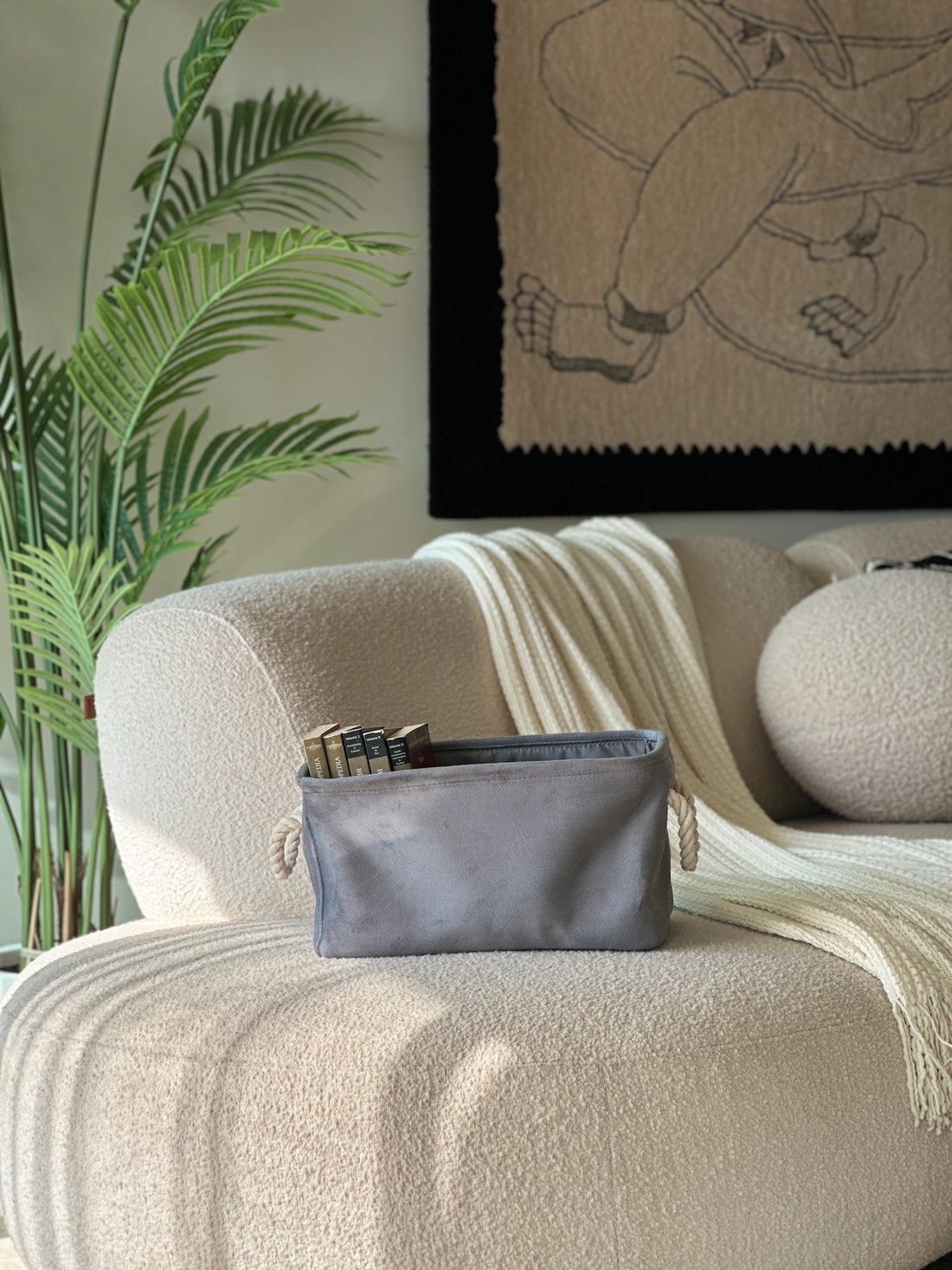 Willow Velvet Basket - Dark Grey