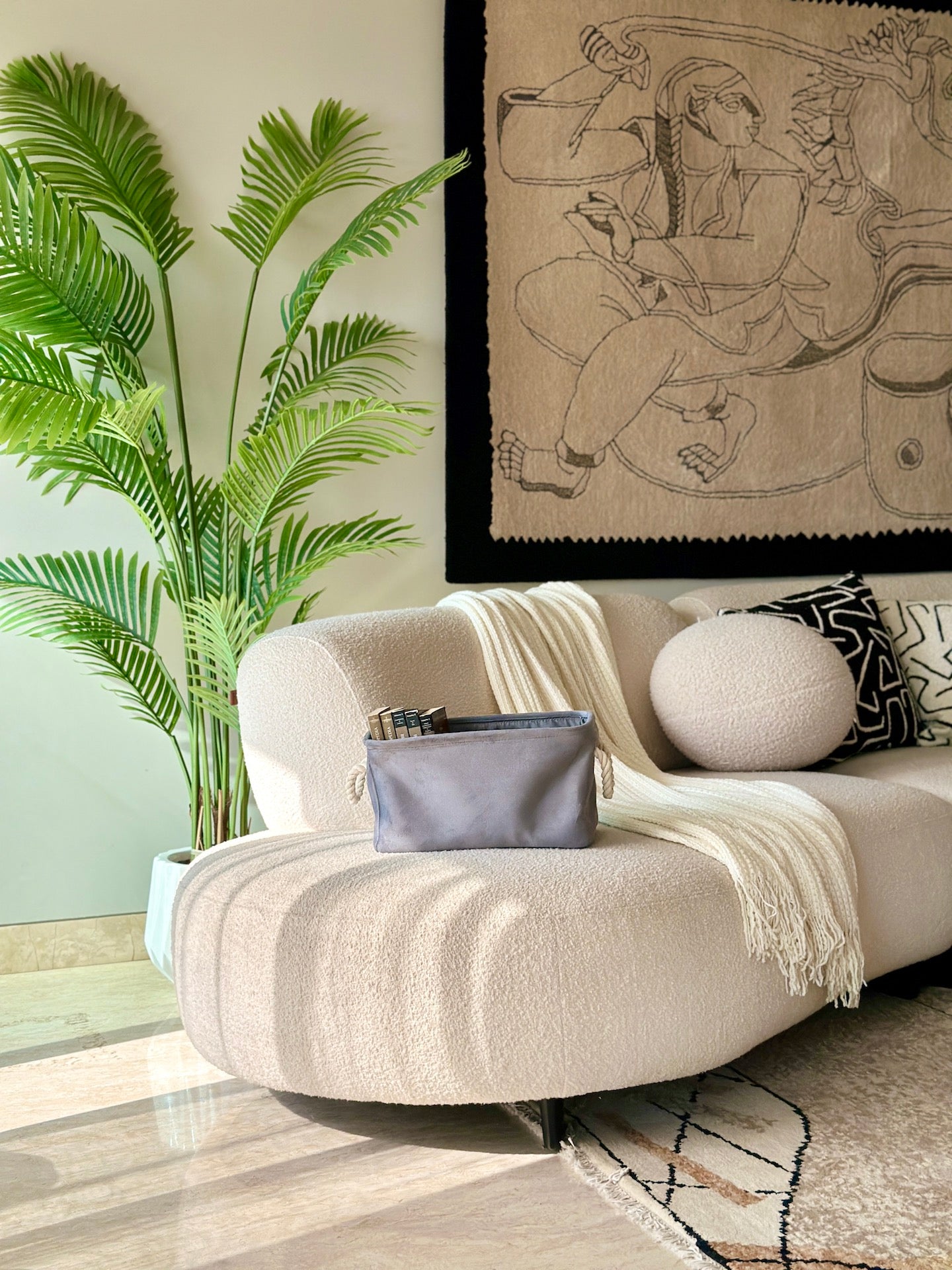 Willow Velvet Basket - Dark Grey