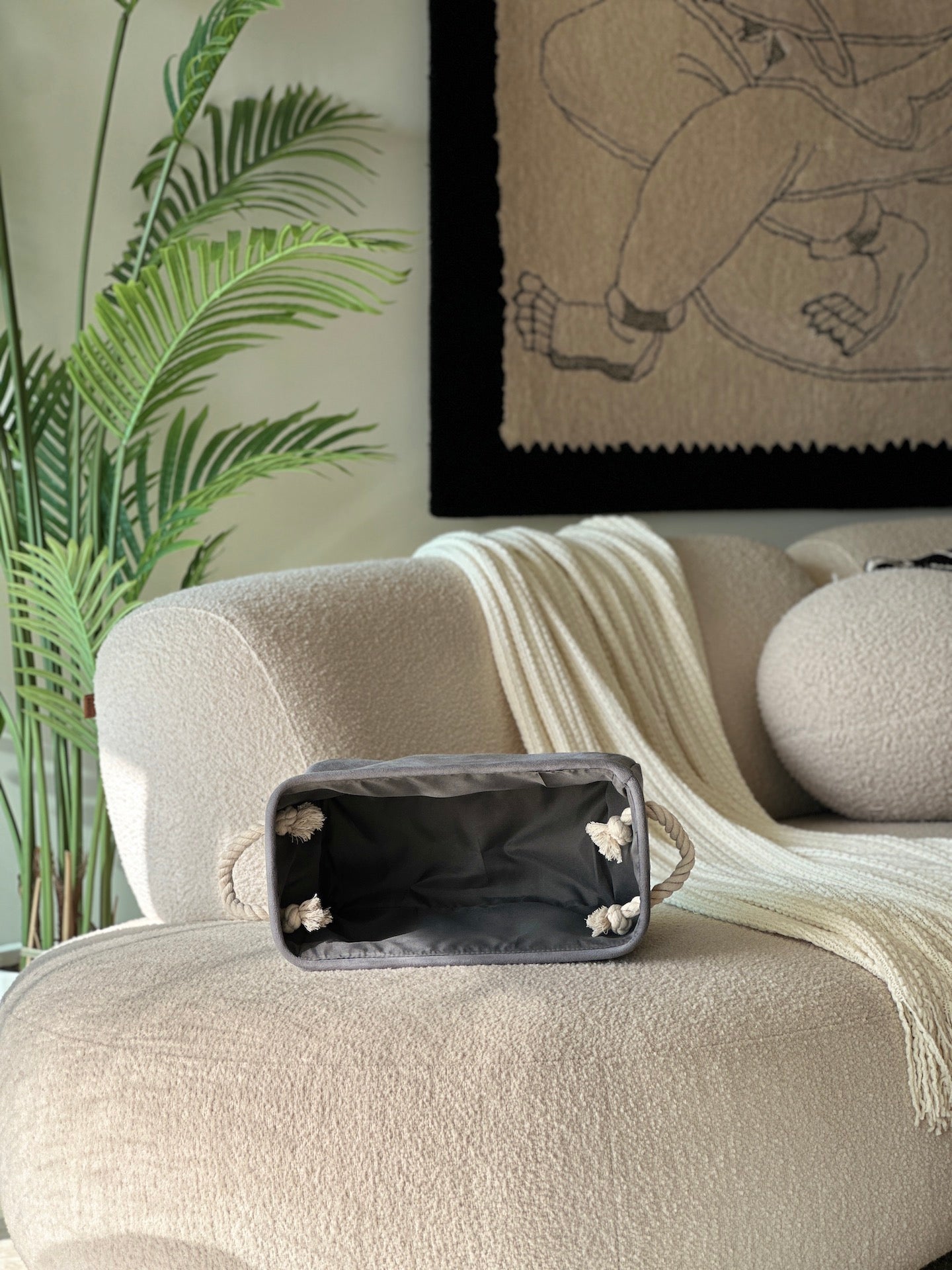 Willow Velvet Basket - Dark Grey