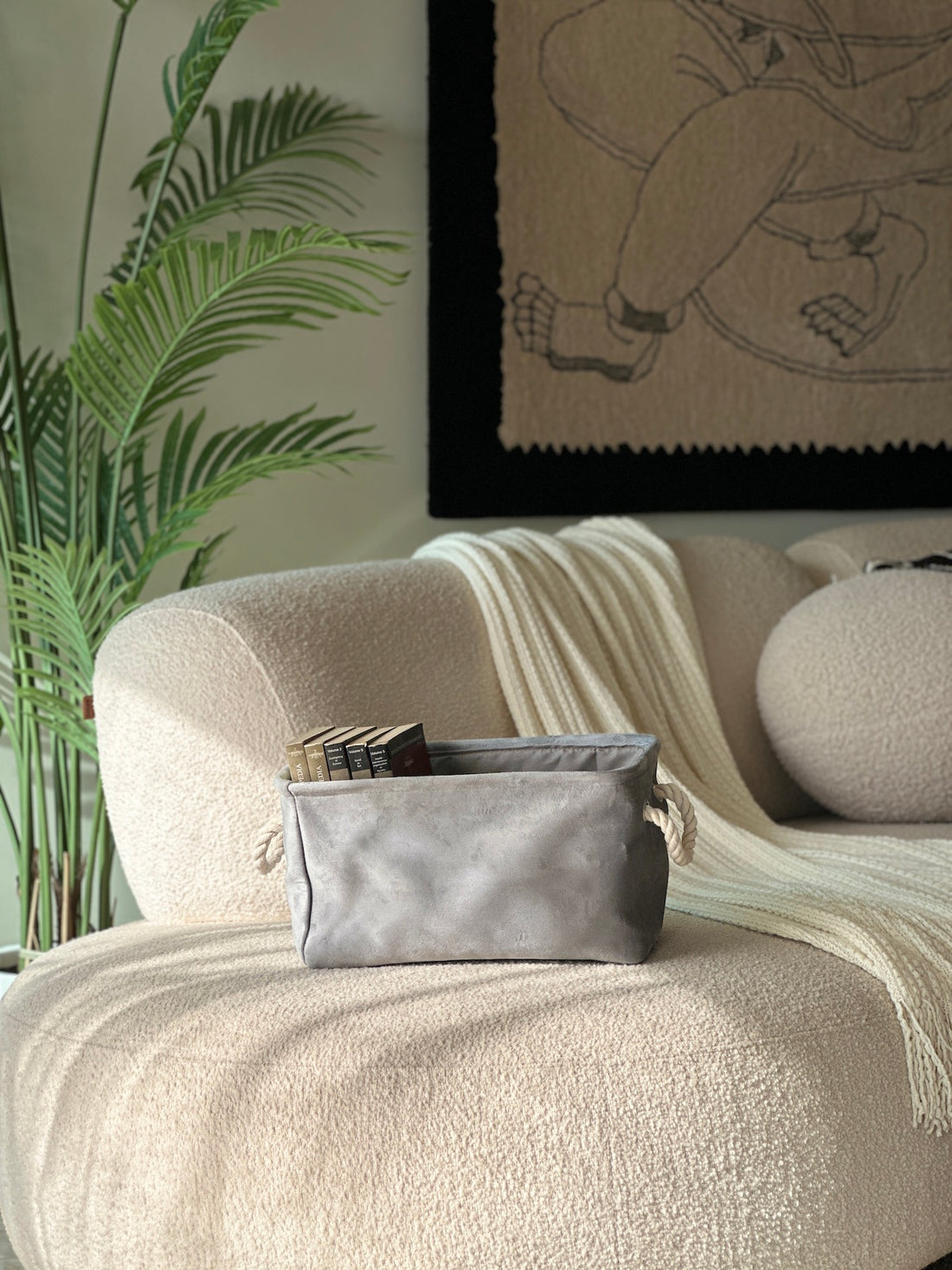 Willow Velvet Basket - Light Grey
