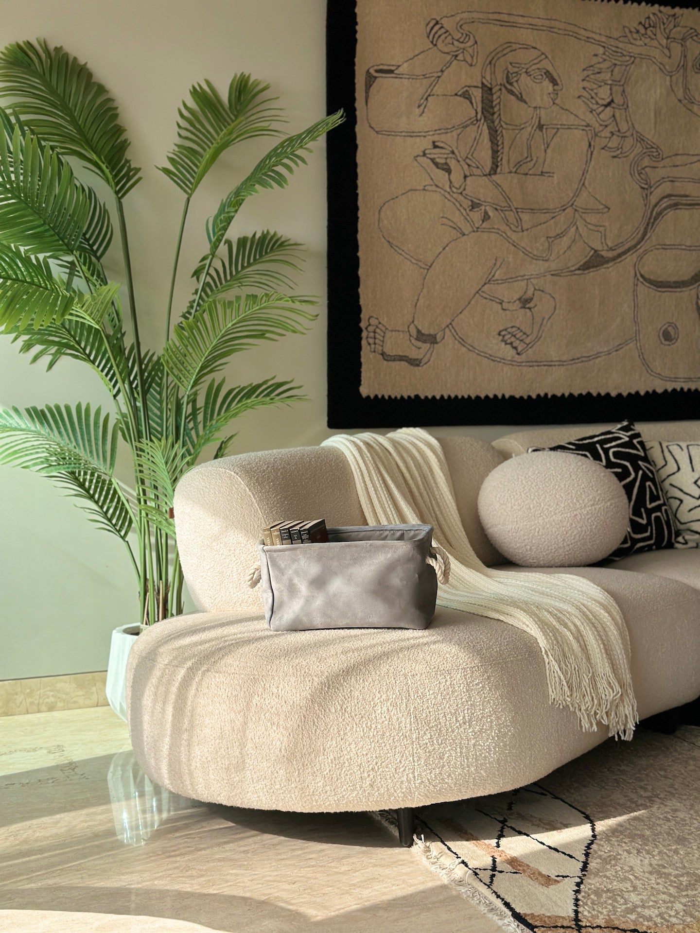 Willow Velvet Basket - Light Grey