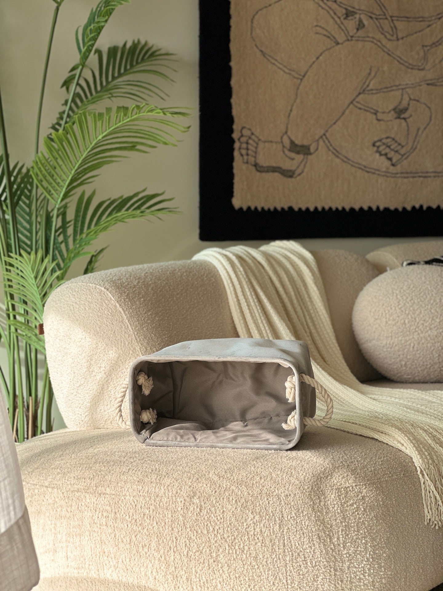 Willow Velvet Basket - Light Grey