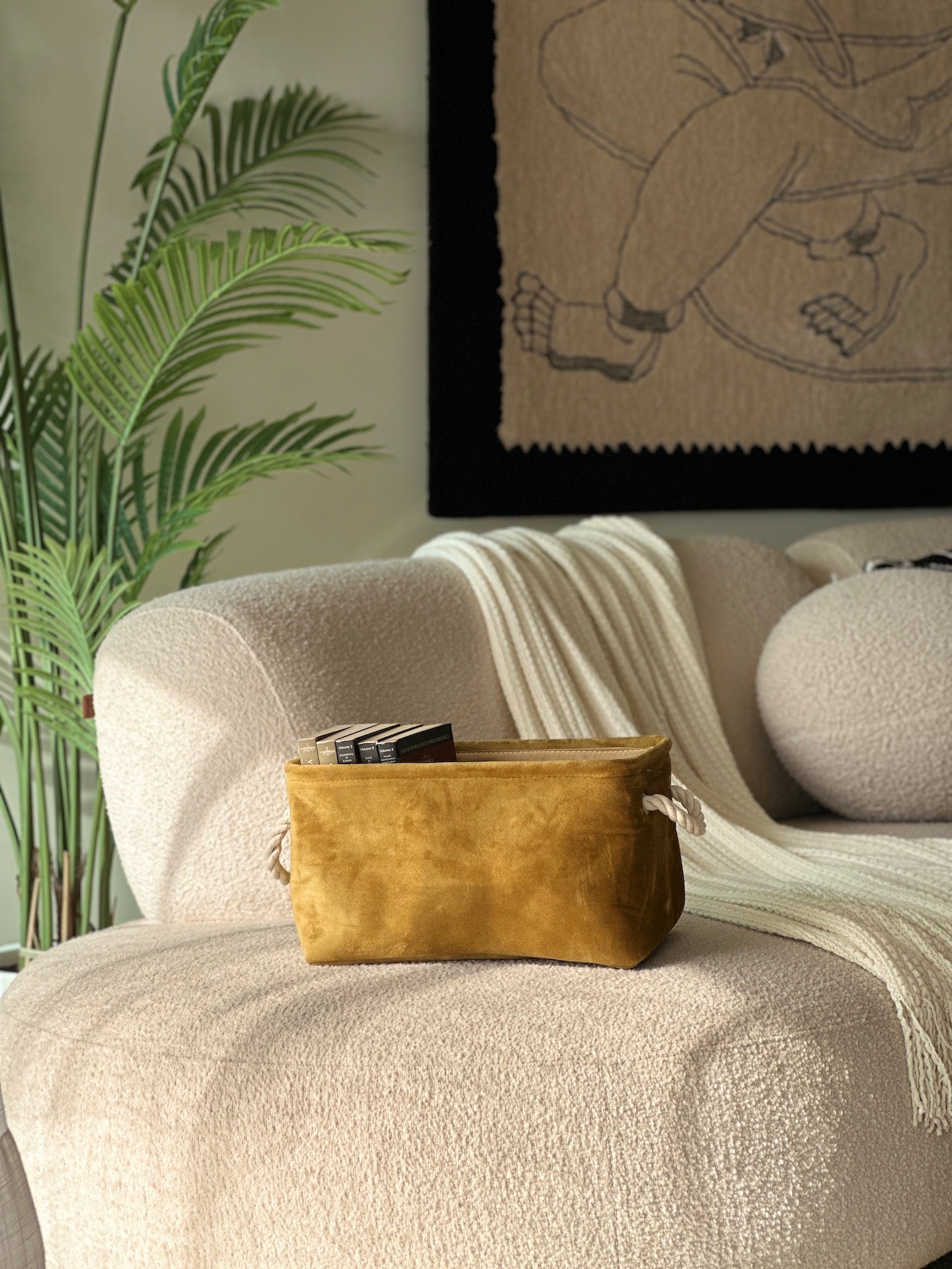 Willow Velvet Basket - Mustard