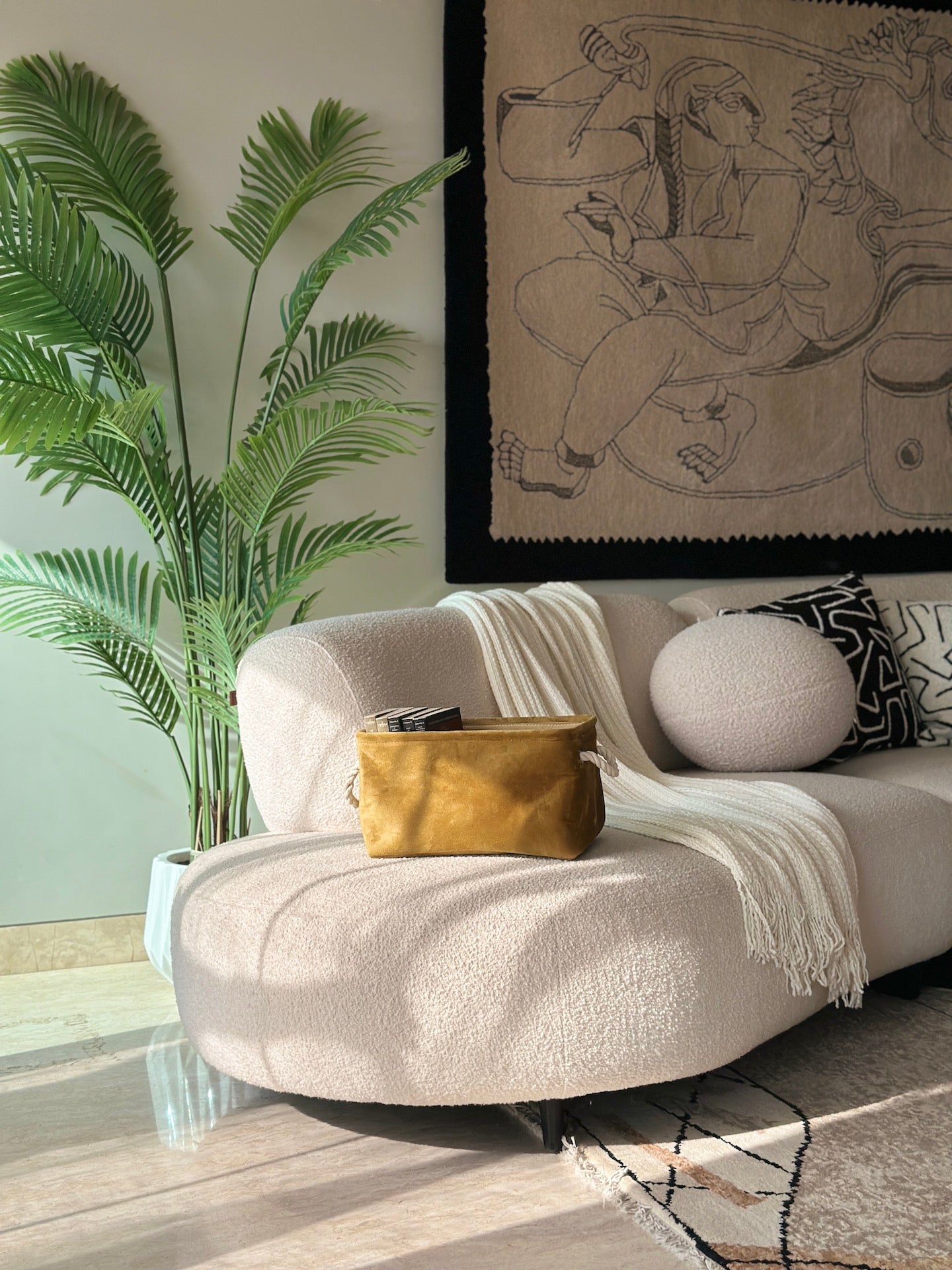 Willow Velvet Basket - Mustard
