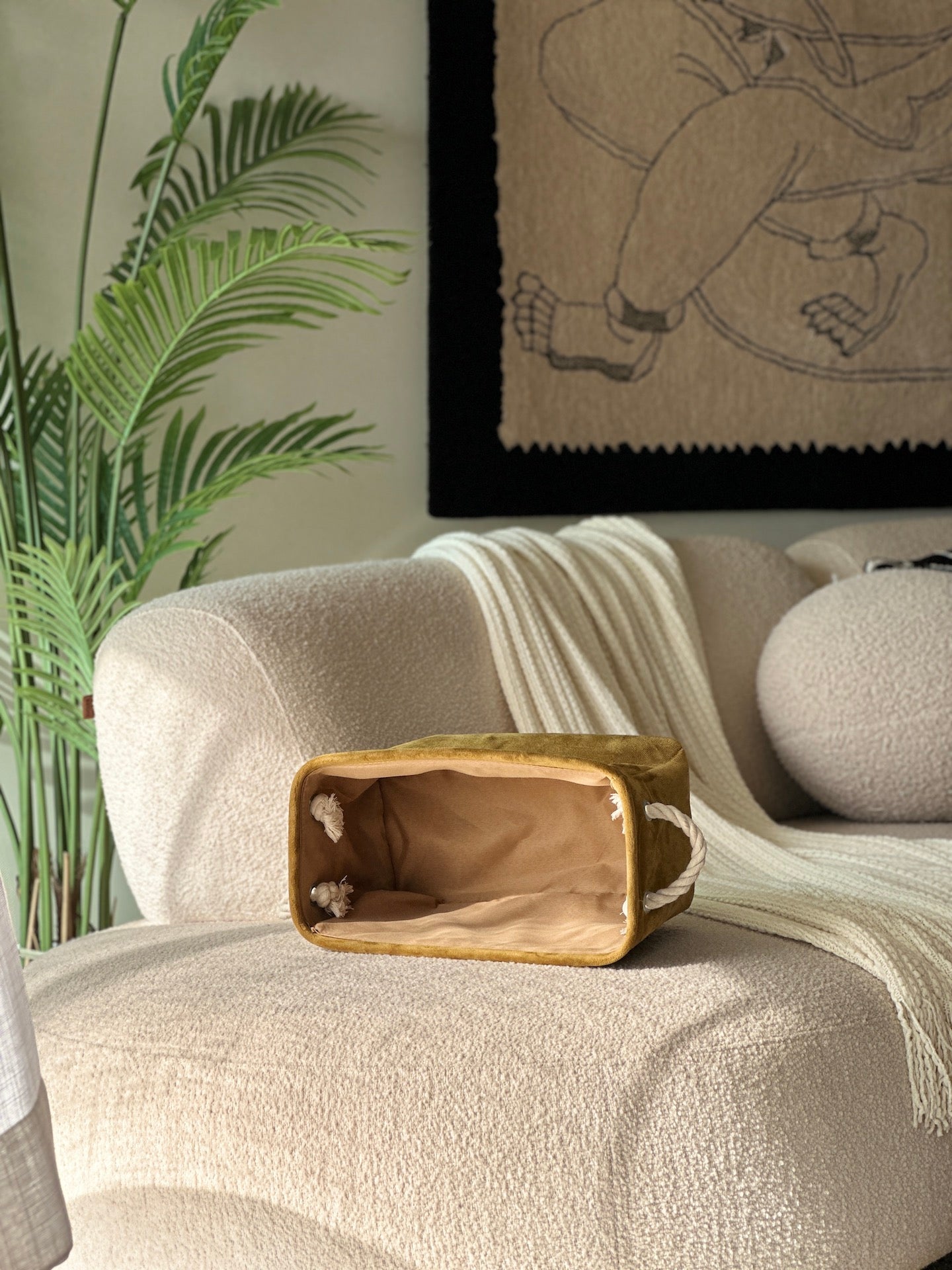 Willow Velvet Basket - Mustard