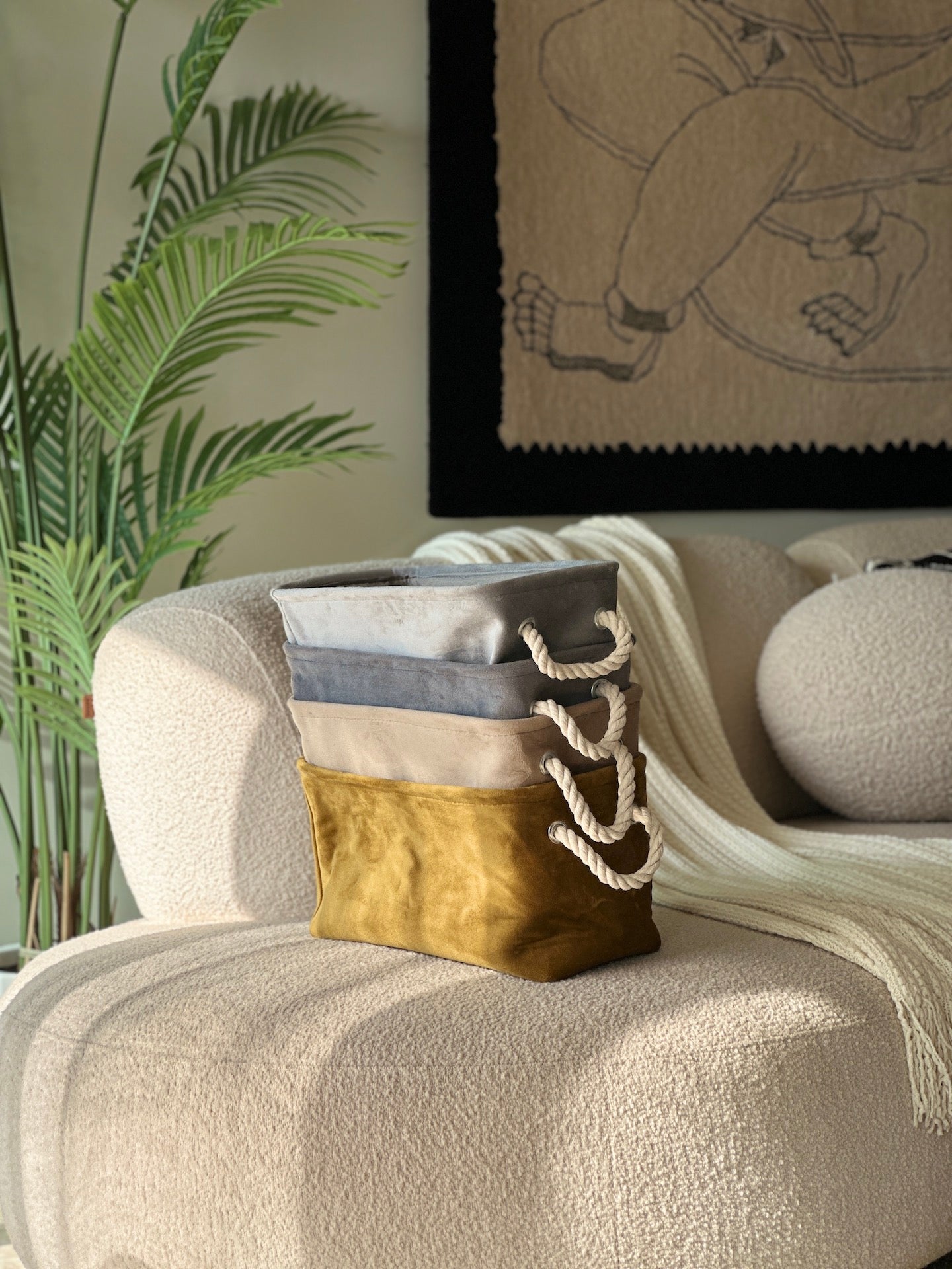 Willow Velvet Basket - Mustard