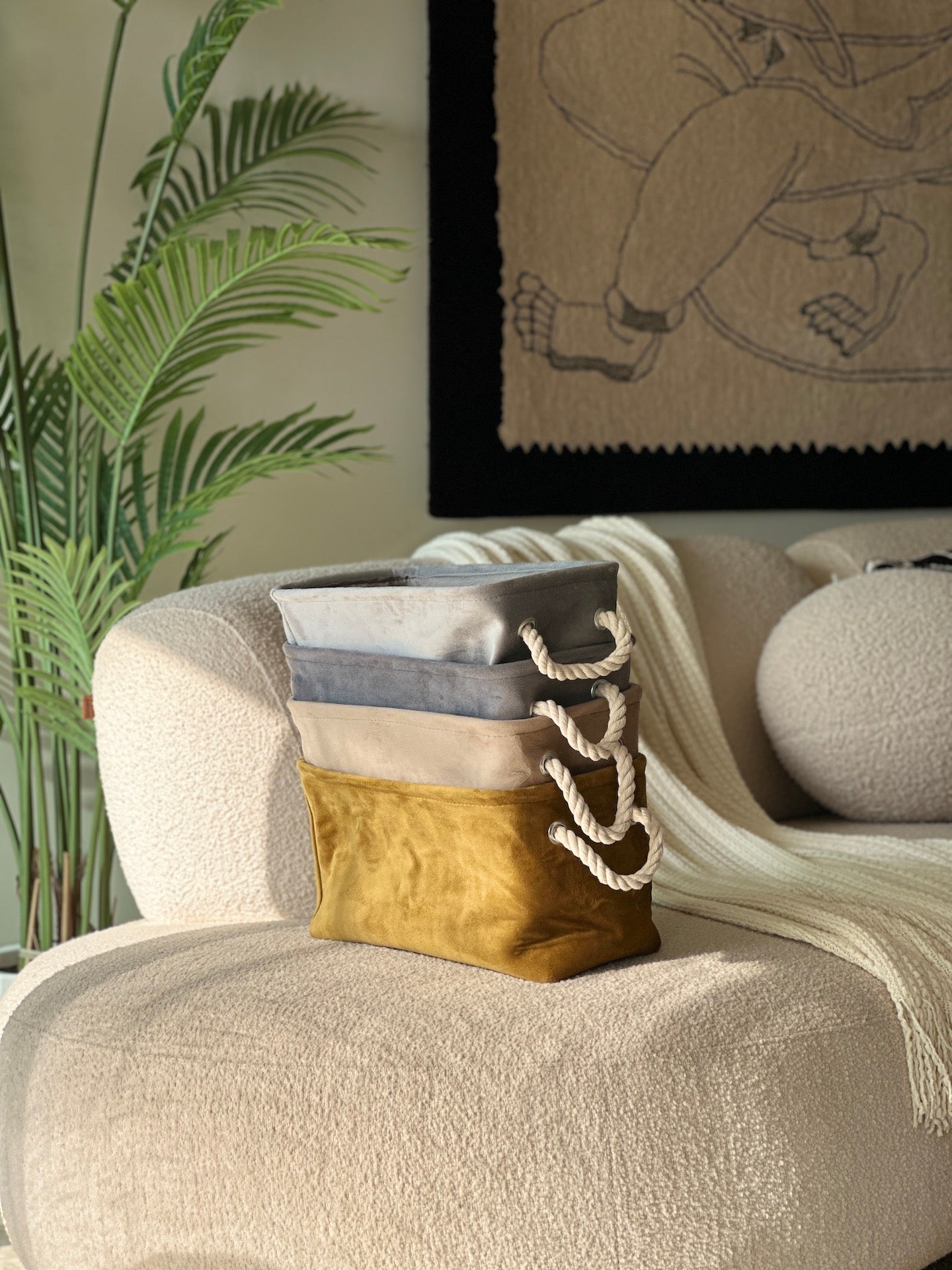 Willow Velvet Basket - Dark Grey