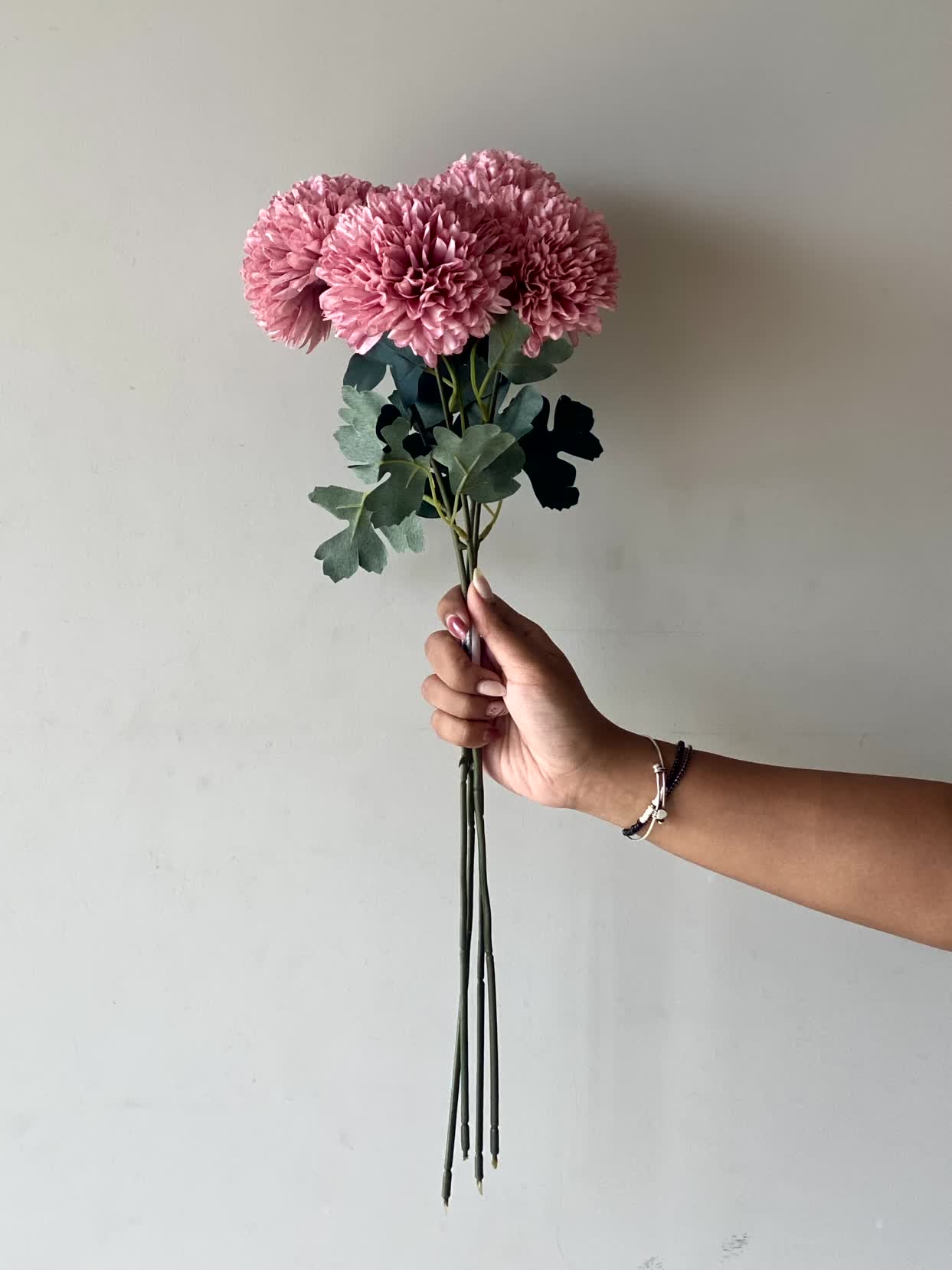 Artificial Pom Pom Flower - Peach (Set of 4)