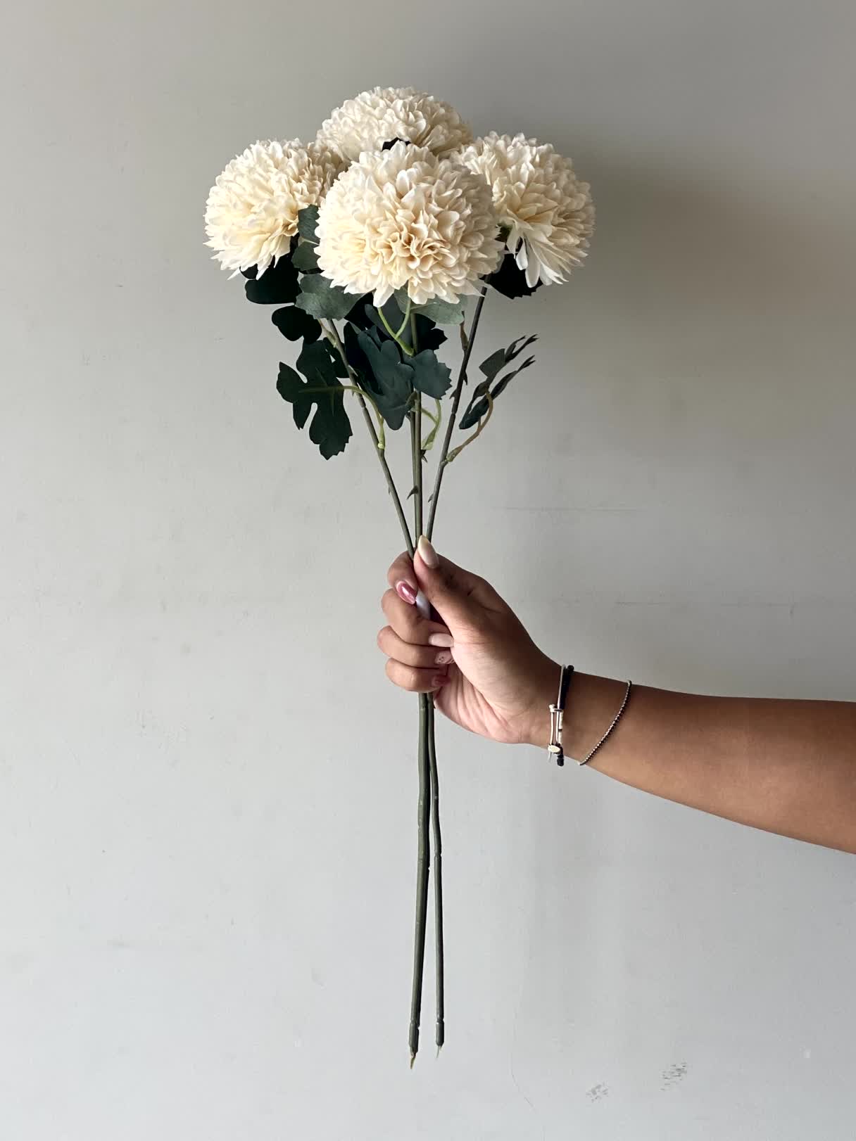 Artificial Pom Pom Flower - White (Set of 4)