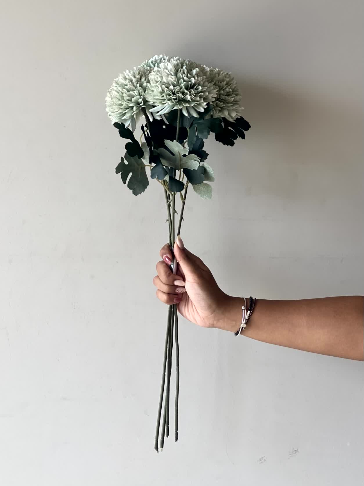 Artificial Pom Pom Flower - Green (Set of 4)