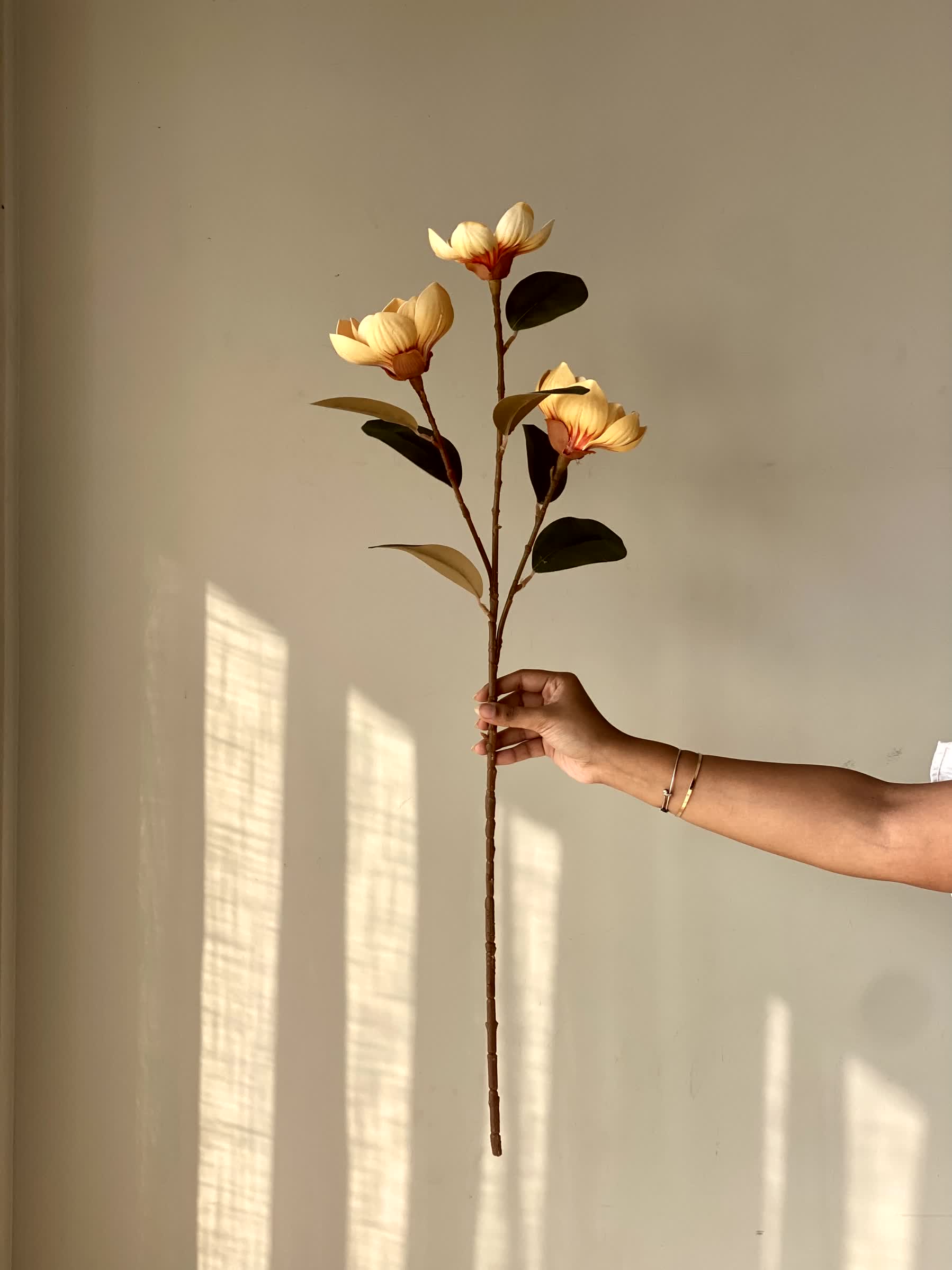 Artificial Yulan Magnolia Flower Stem - Yellow (One Stem)