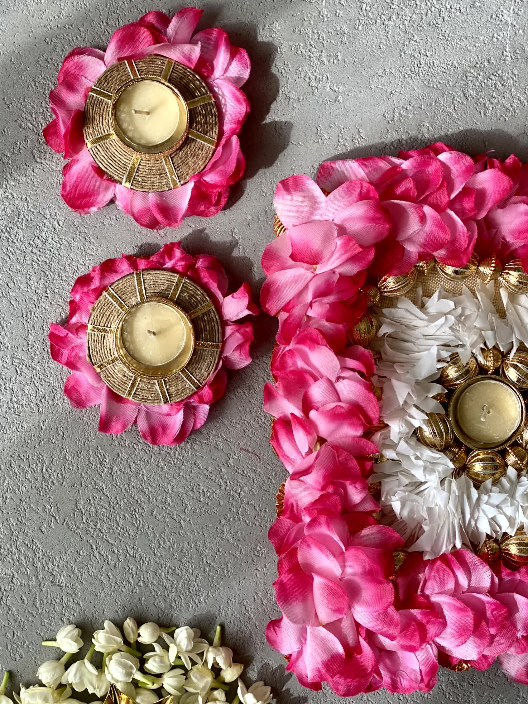FESTIVE PINK RECTANGLE FLORAL BLOOM RANGOLI SET