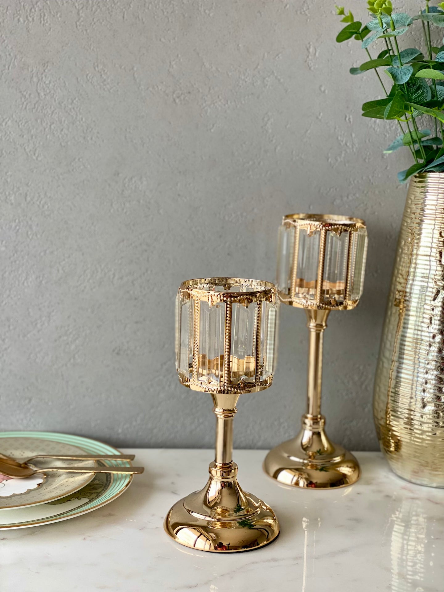 Ornate Gold Crystal Candle Holder - Large