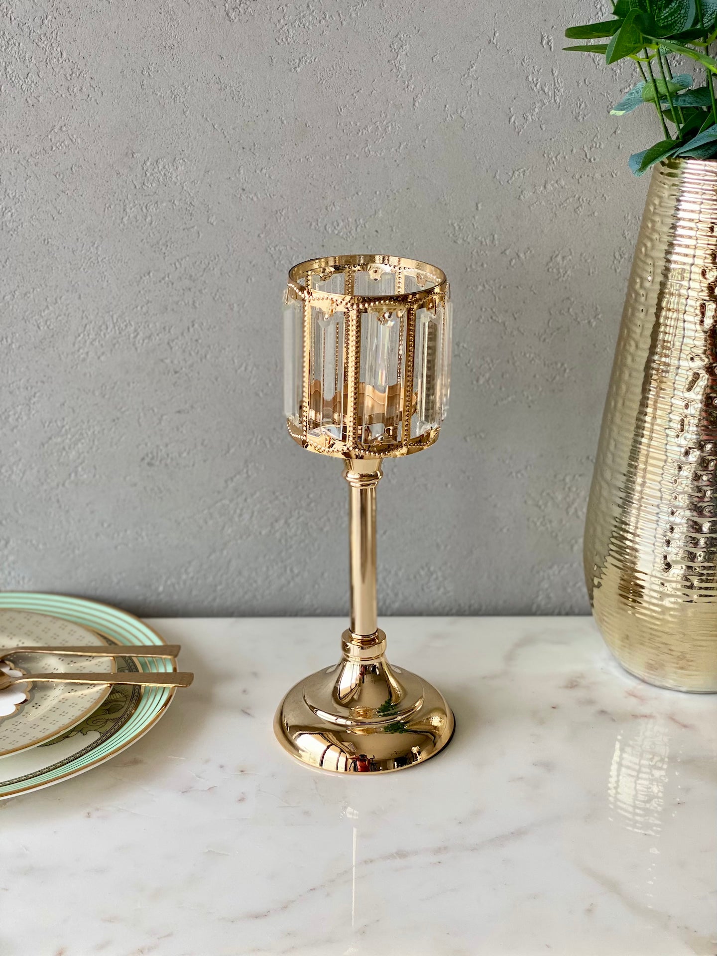 Ornate Gold Crystal Candle Holder - Large