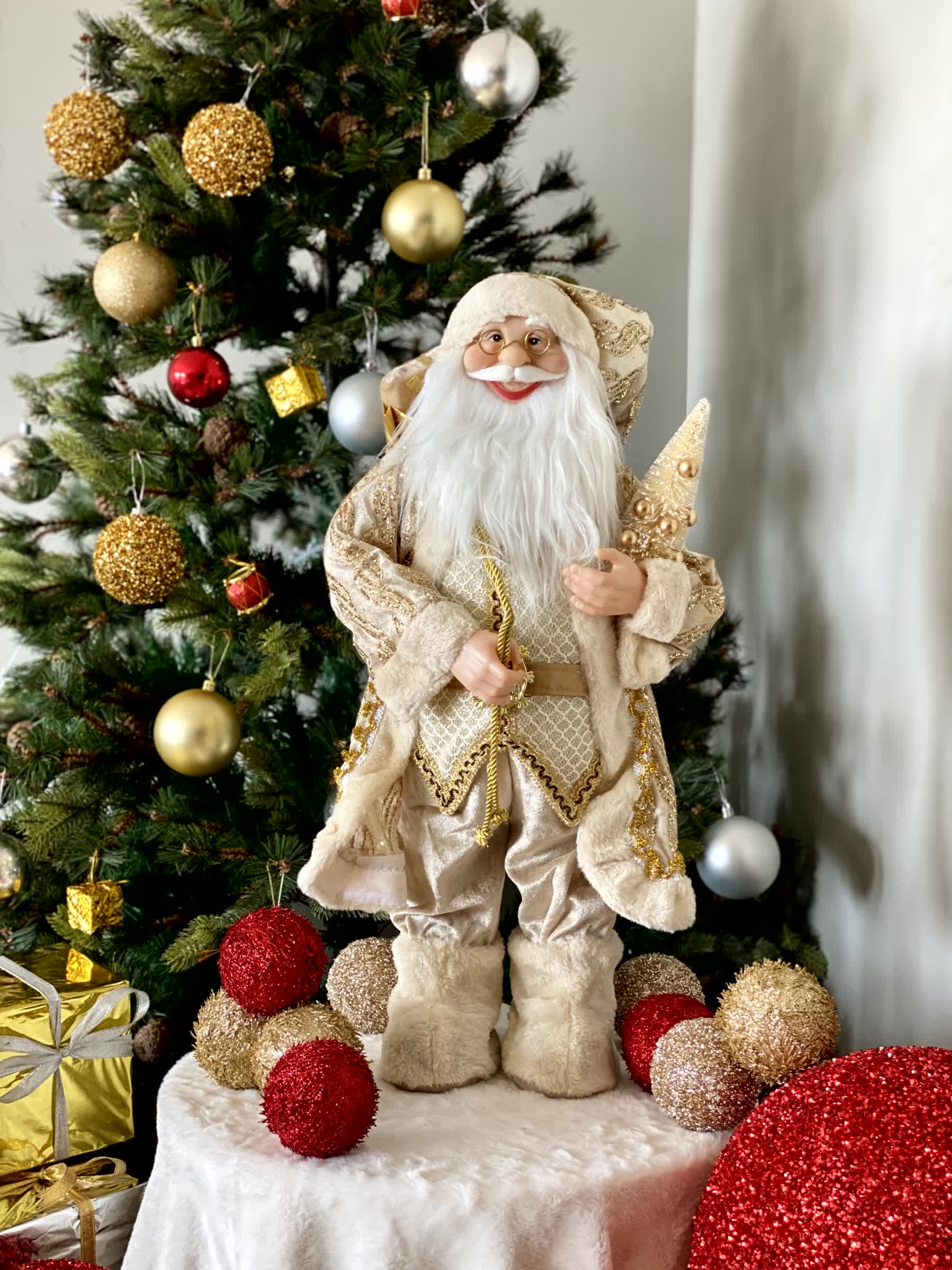 Christmas Jolly Santa Claus - 2 Feet (White and Gold)