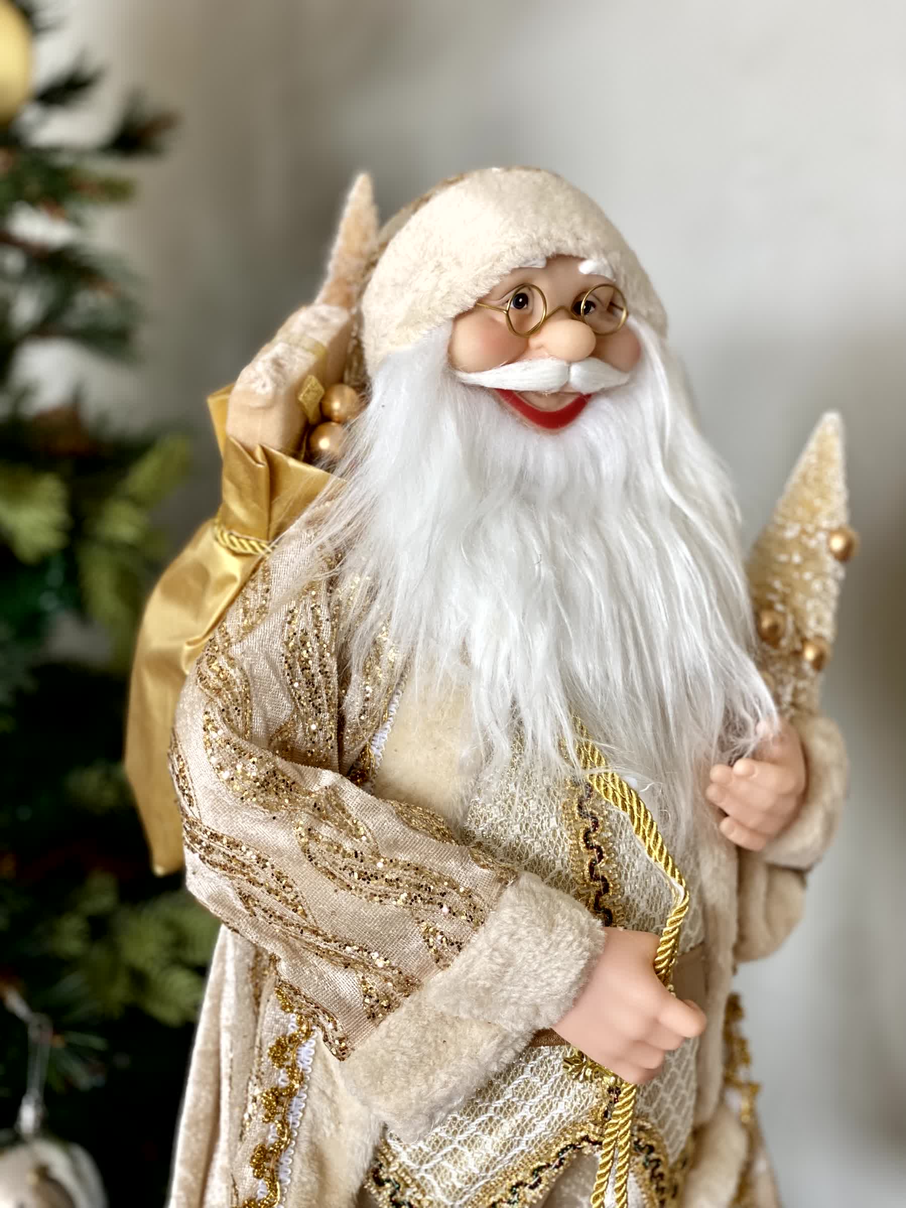 Christmas Jolly Santa Claus - 2 Feet (White and Gold)