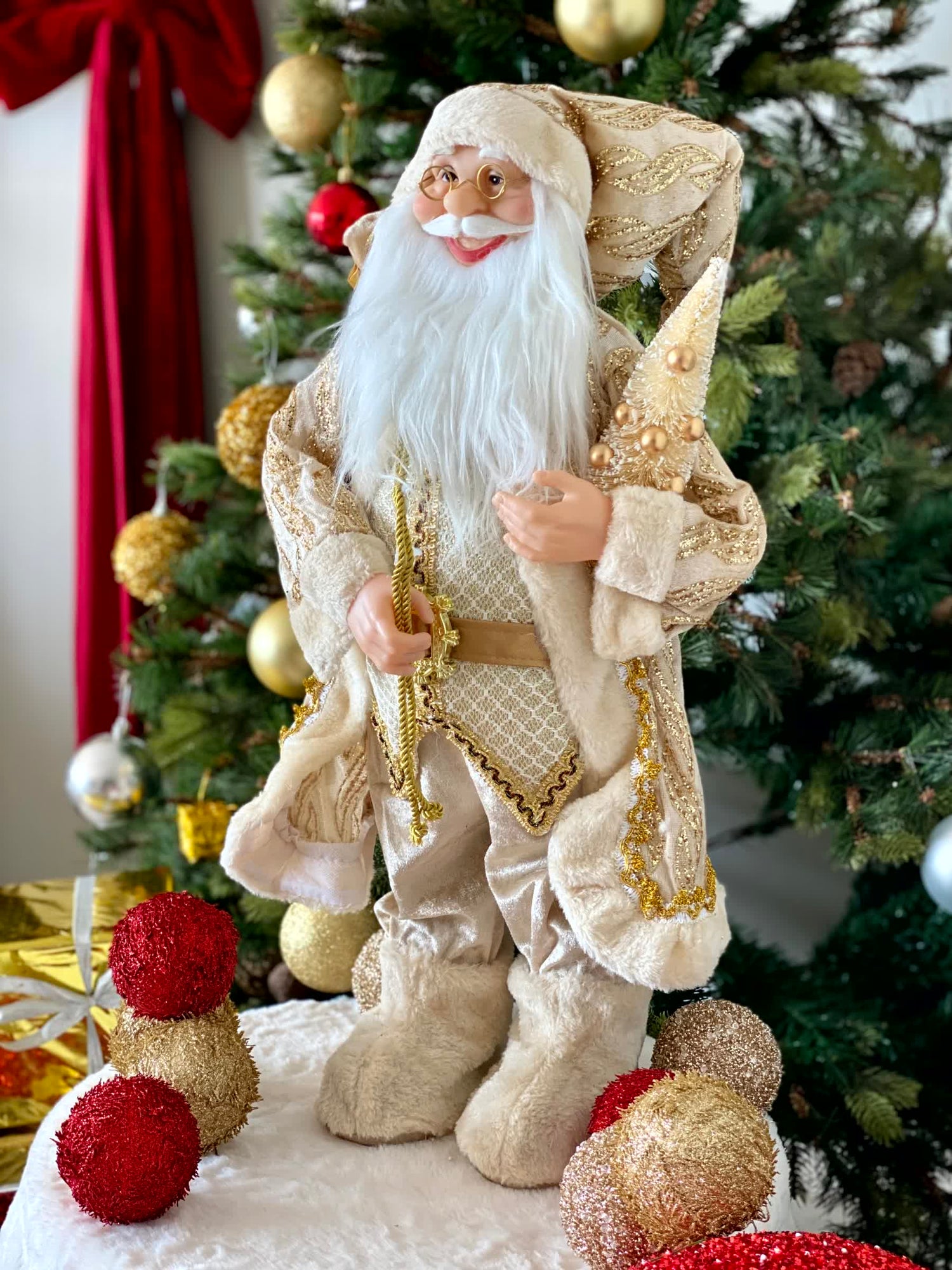 Christmas Jolly Santa Claus - 2 Feet (White and Gold)