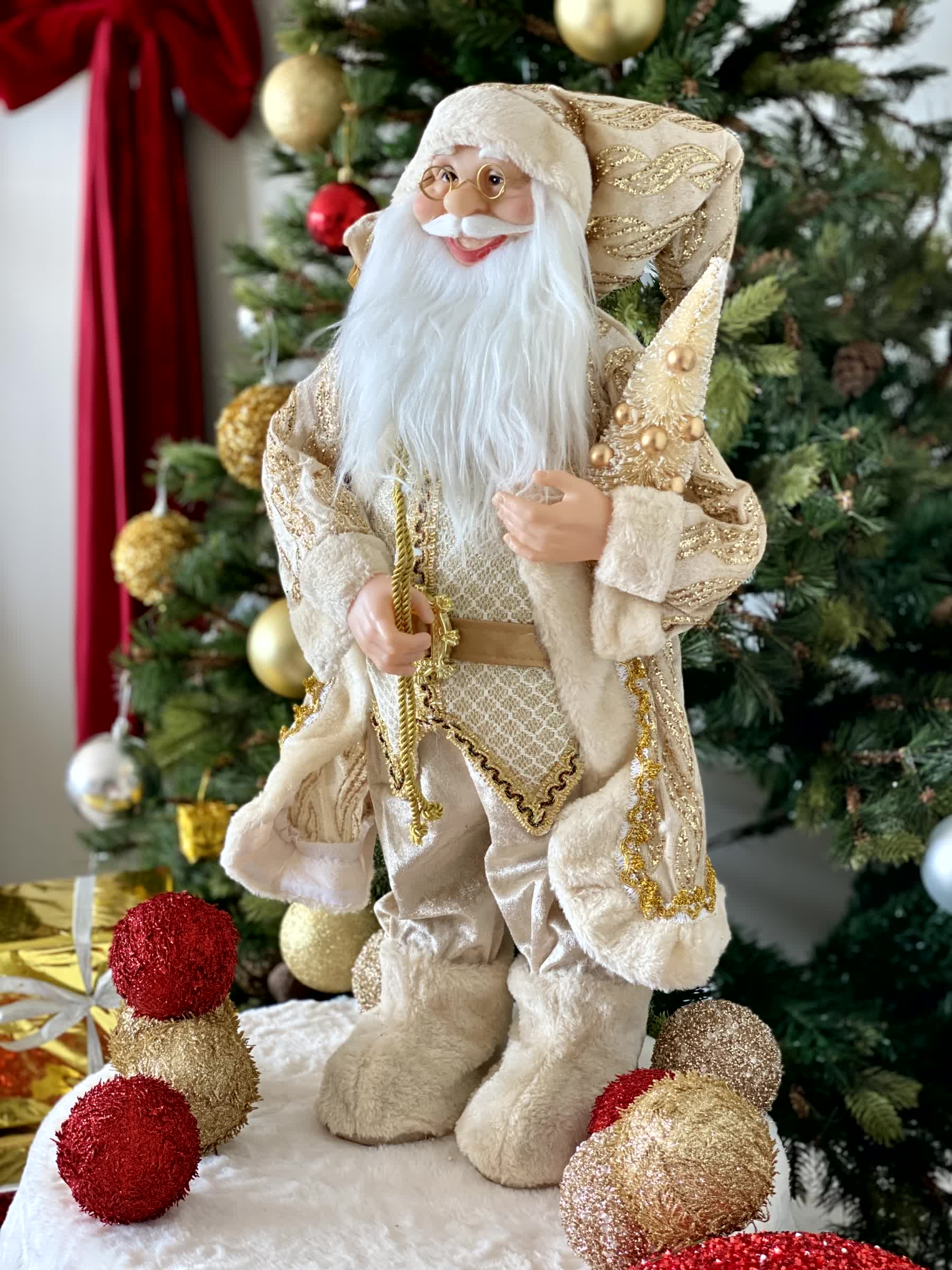 Christmas Jolly Santa Claus - 2 Feet (White and Gold)