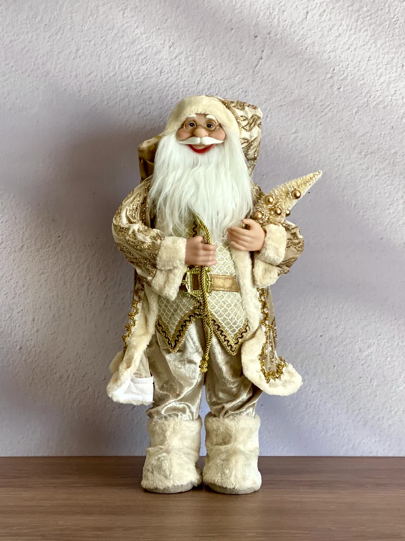 Christmas Jolly Santa Claus - 2 Feet (White and Gold)