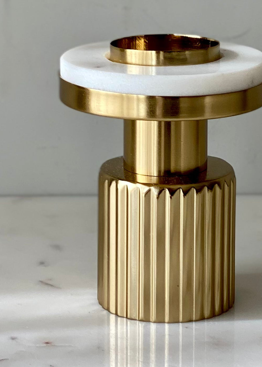 Gold Fluted Marble Candle Holder Set