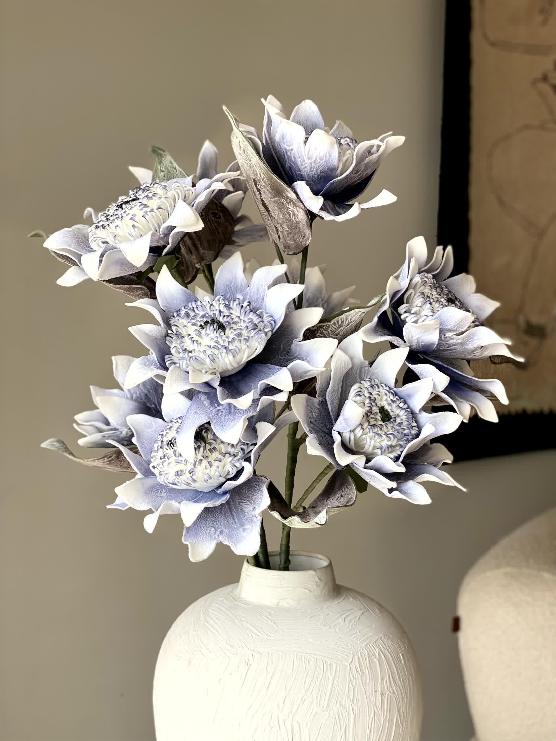 Artificial Protea Stem - Blue (One Stem)